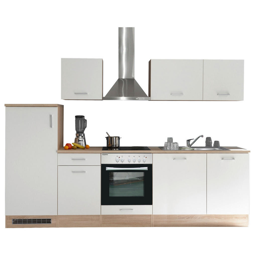 Respekta Küchenzeile KB280ENWPC 280 cm Weiß Eiche-Natura Nachbildung günstig online kaufen