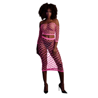 Long Sleeve Crop Top and Long Skirt - One Size - Neon Pink günstig online kaufen