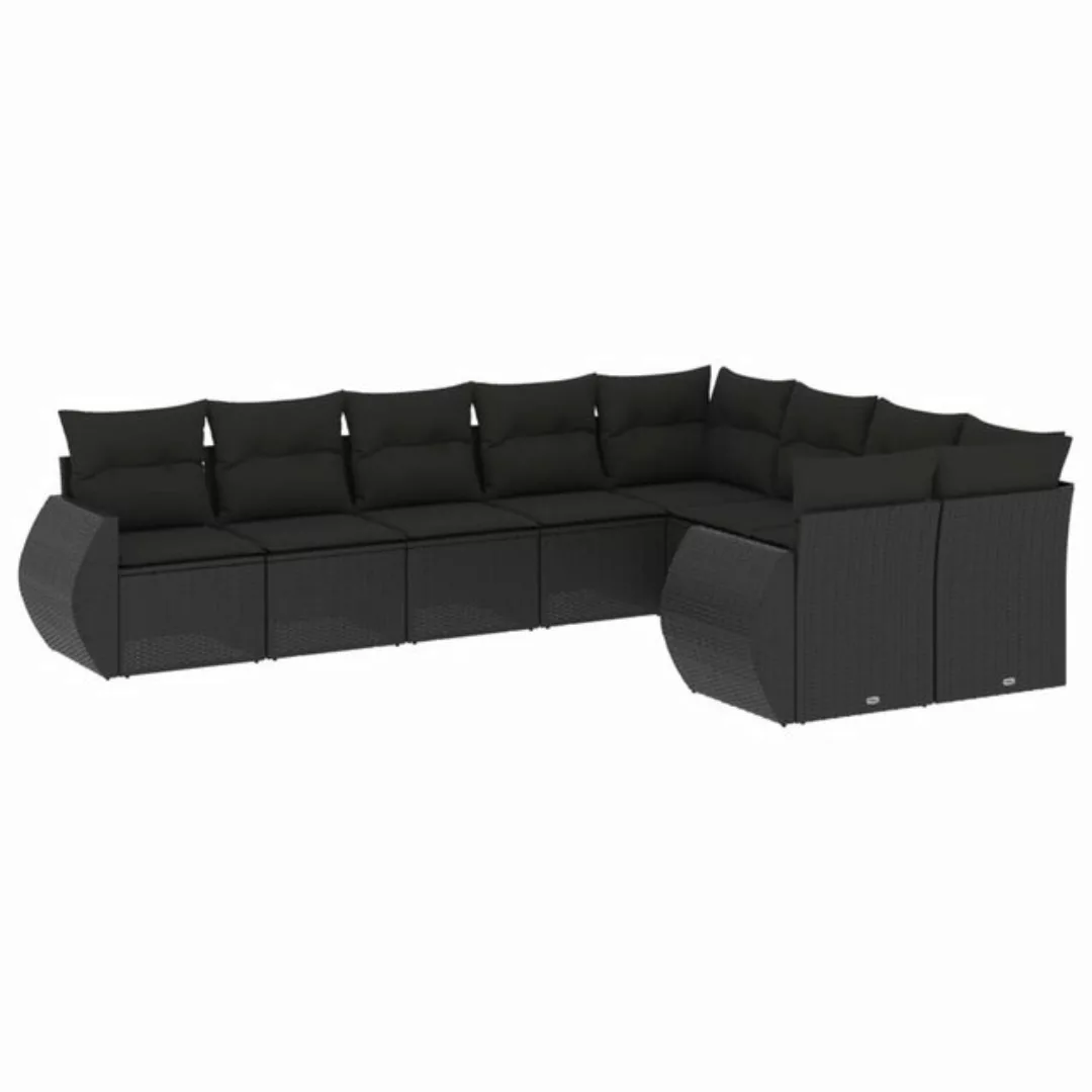 vidaXL Sofaelement 9-tlg. Garten-Sofagarnitur mit Kissen Schwarz Poly Ratta günstig online kaufen