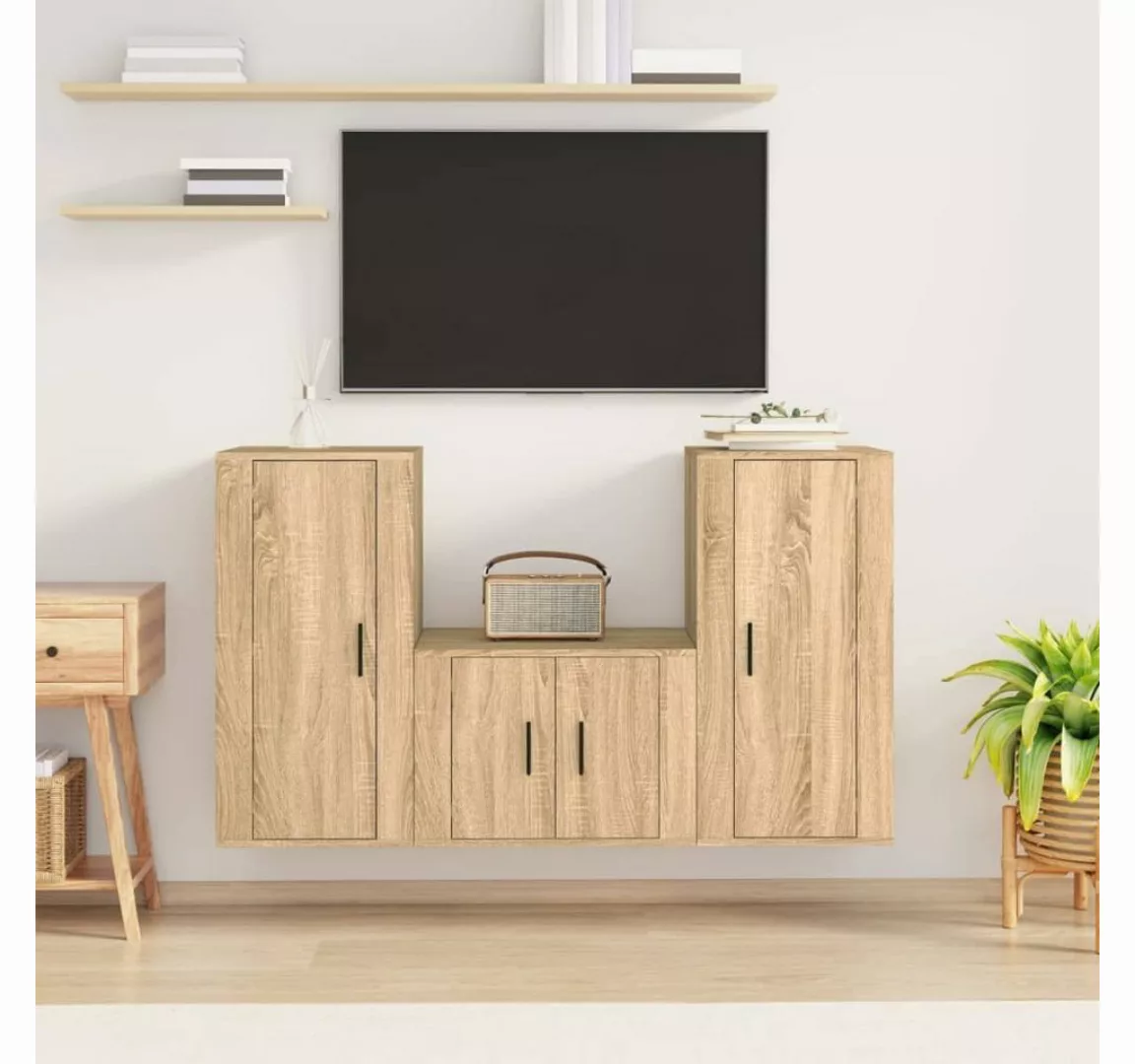 furnicato TV-Schrank 3-tlg. TV-Schrank-Set Sonoma-Eiche Holzwerkstoff günstig online kaufen