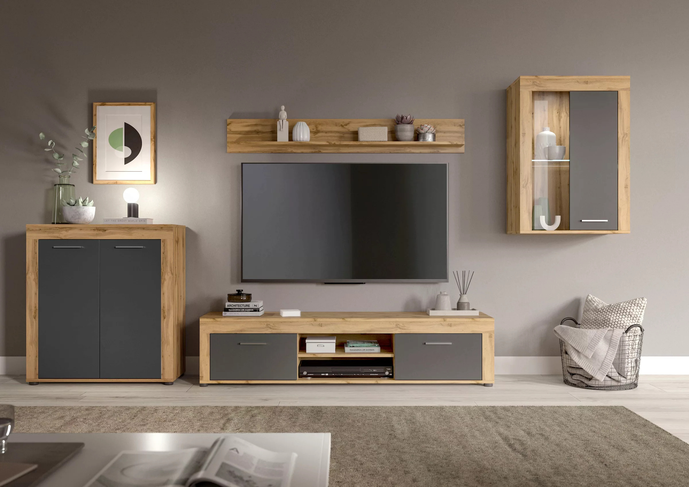 INOSIGN Wohnwand »Aosta, 4-tlg., best. aus: Highboard, Lowboard, Wandboard günstig online kaufen