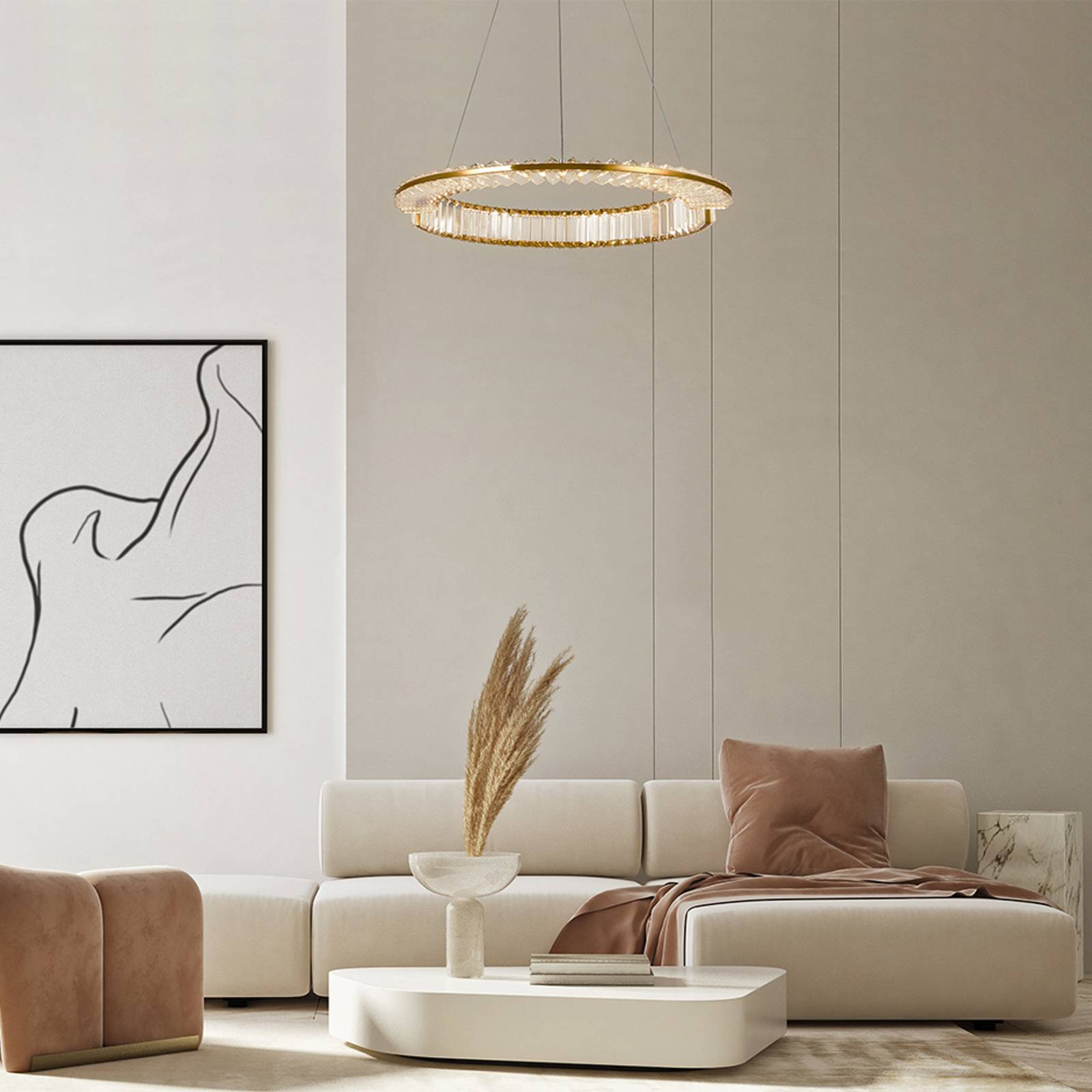 Maytoni LED-Hängeleuchte Krone gold Ø 62 cm Kristall 4.000 K günstig online kaufen