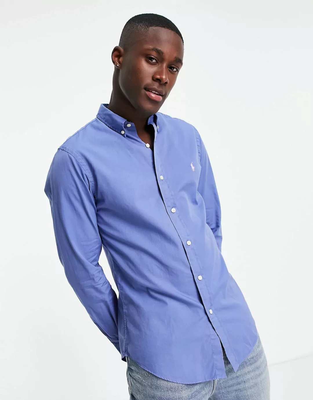 Polo Ralph Lauren – Schmal geschnittenes Twill-Hemd in Blau mit Markenlogo günstig online kaufen