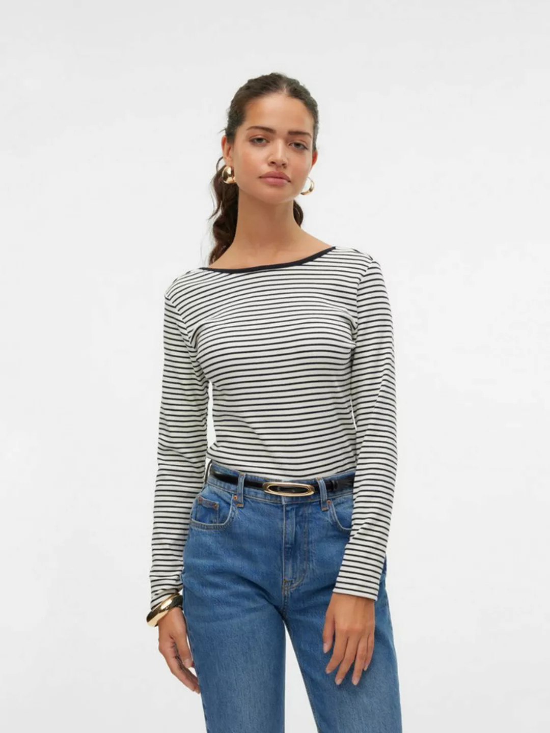 Vero Moda Langarmshirt VMCHLOE STRIPE LS 2WAY SHORT TOP GO NOOS günstig online kaufen