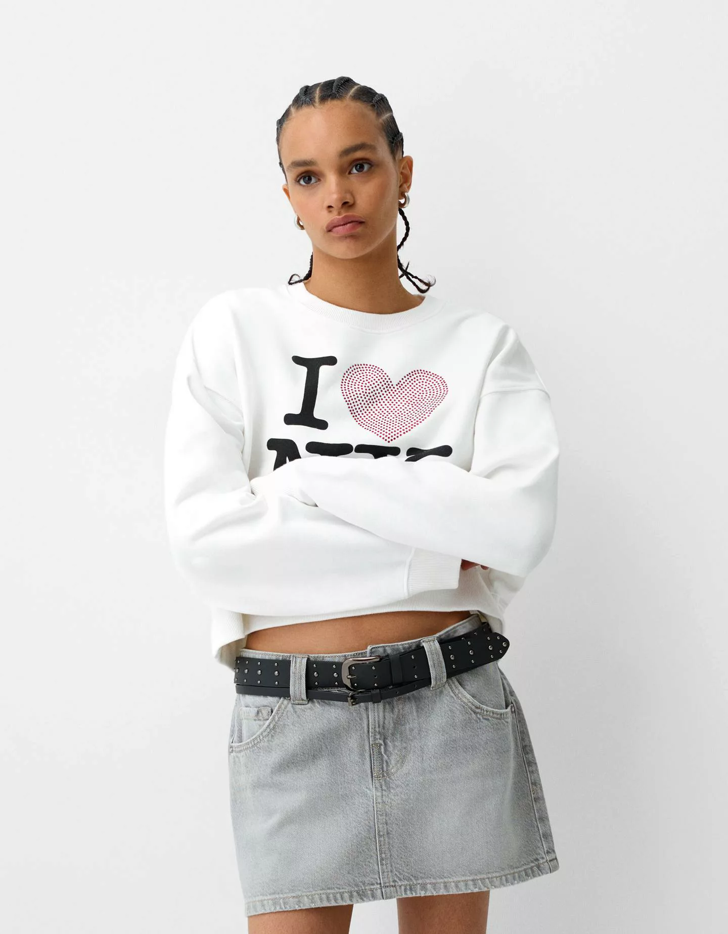 Bershka Pullover I Love New York Mit Langen Ärmeln Damen 10-12 Weiss günstig online kaufen