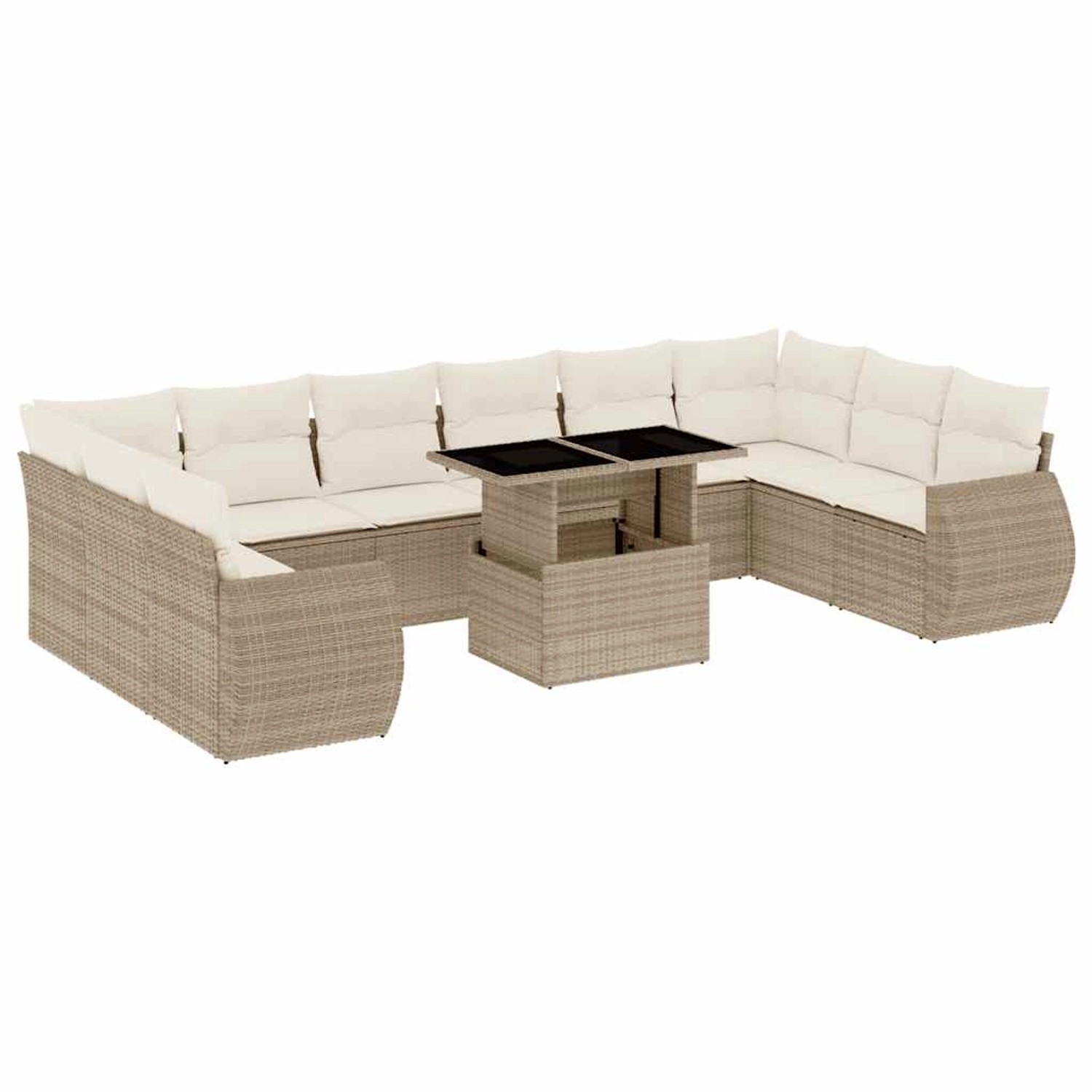vidaXL 11-Tlg Garten-Sofagarnitur mit Kissen Beige Poly Rattan 3268778 günstig online kaufen