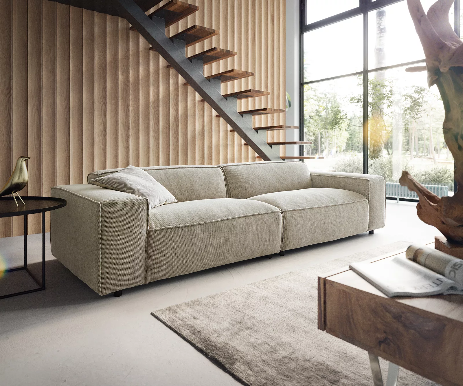 DELIFE Big-Sofa Tenso, Chenille Beige 285x105 cm Big-Sofa günstig online kaufen