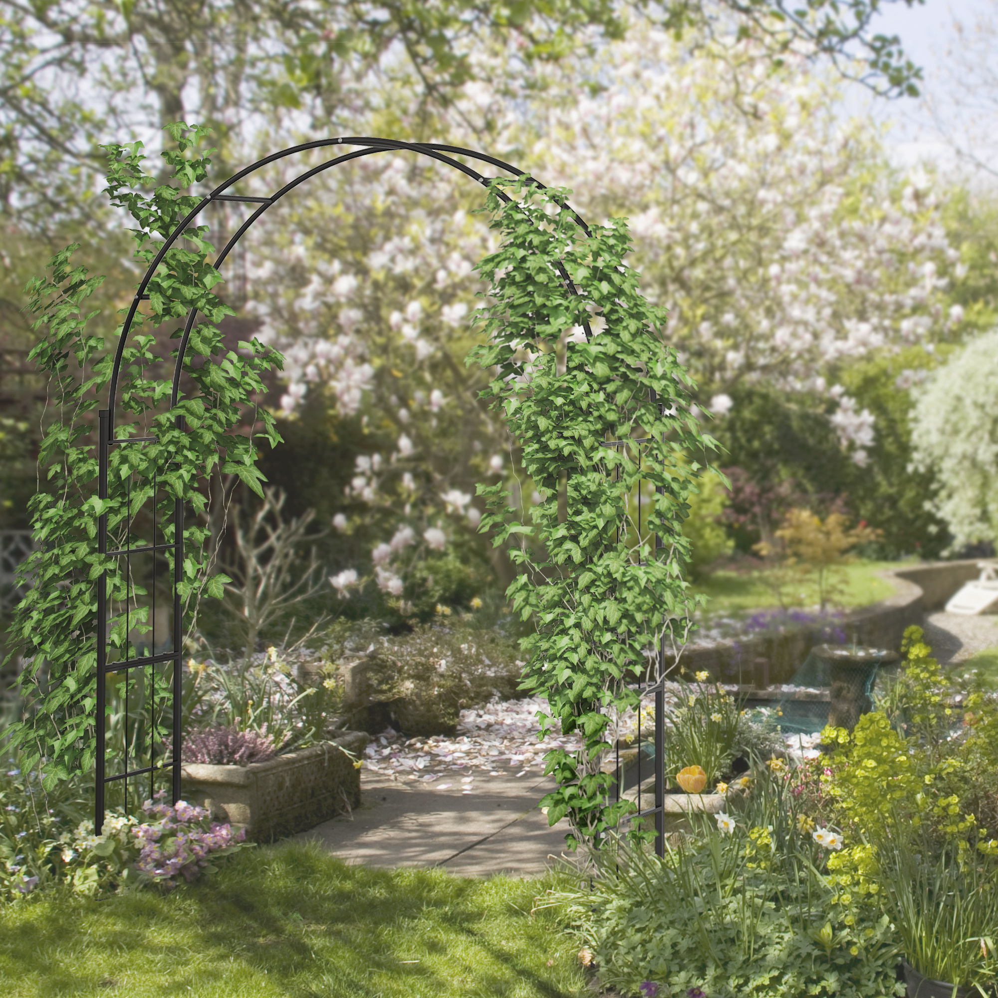 Outsunny Gartenbogen für Kletterpflanzen, Metall, 157x40x223cm, Schwarz   A günstig online kaufen