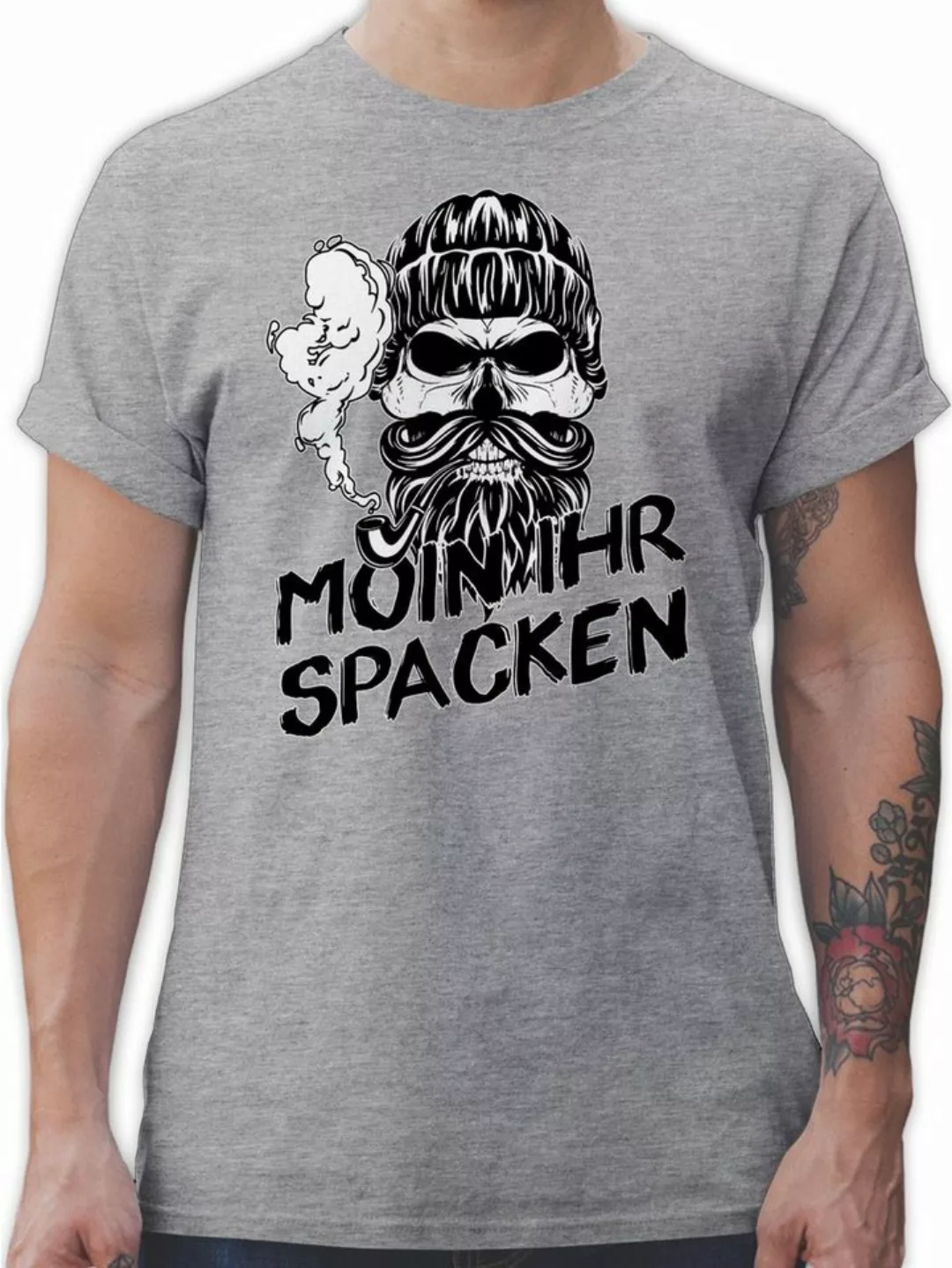 Shirtracer T-Shirt Moin ihr Spacken Totenkopf Norddeutsch Geschenke Sprüche günstig online kaufen