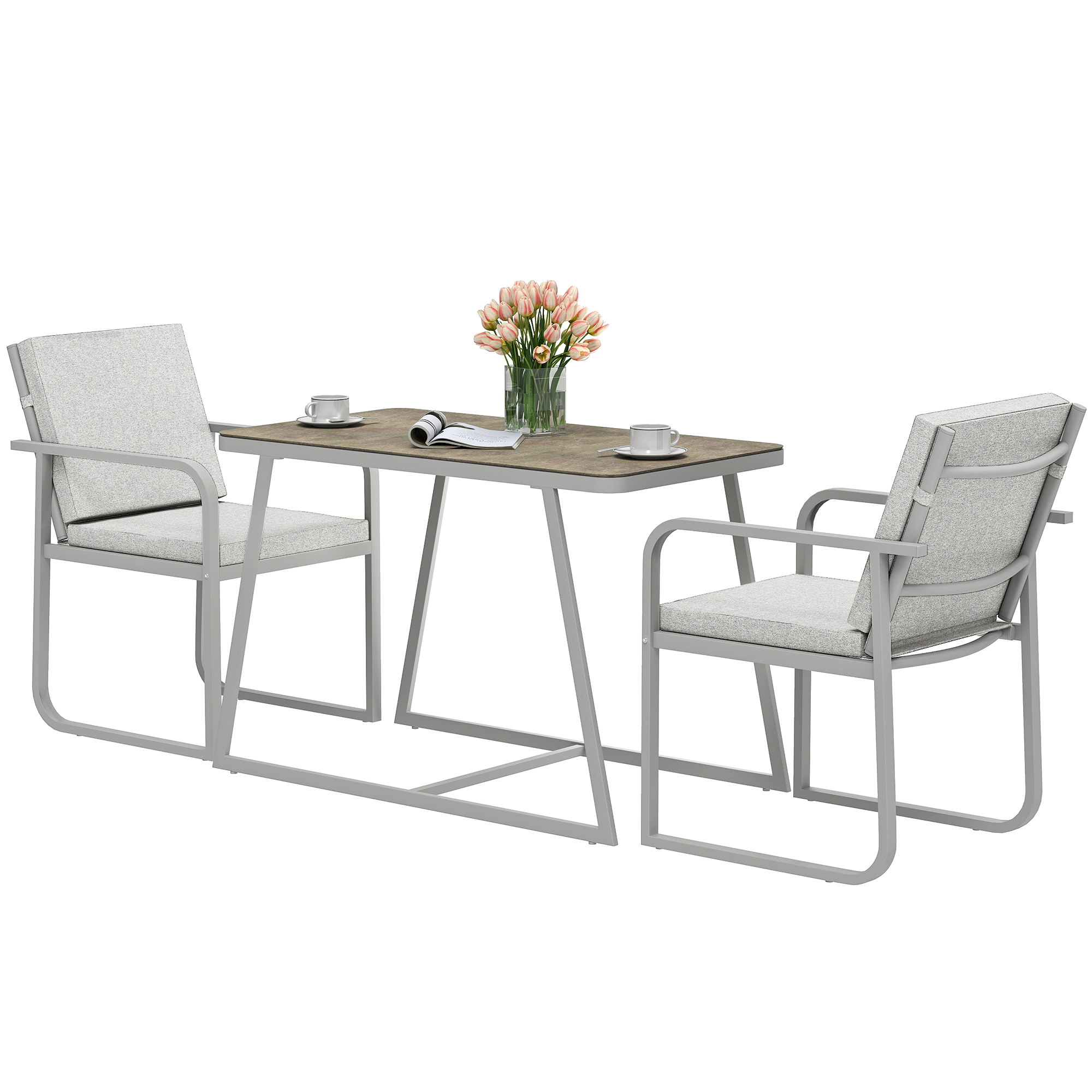 Outsunny Sitzgruppe 3-teilig Essgruppe für 2 Personen Esstisch mit 4 Stühle günstig online kaufen