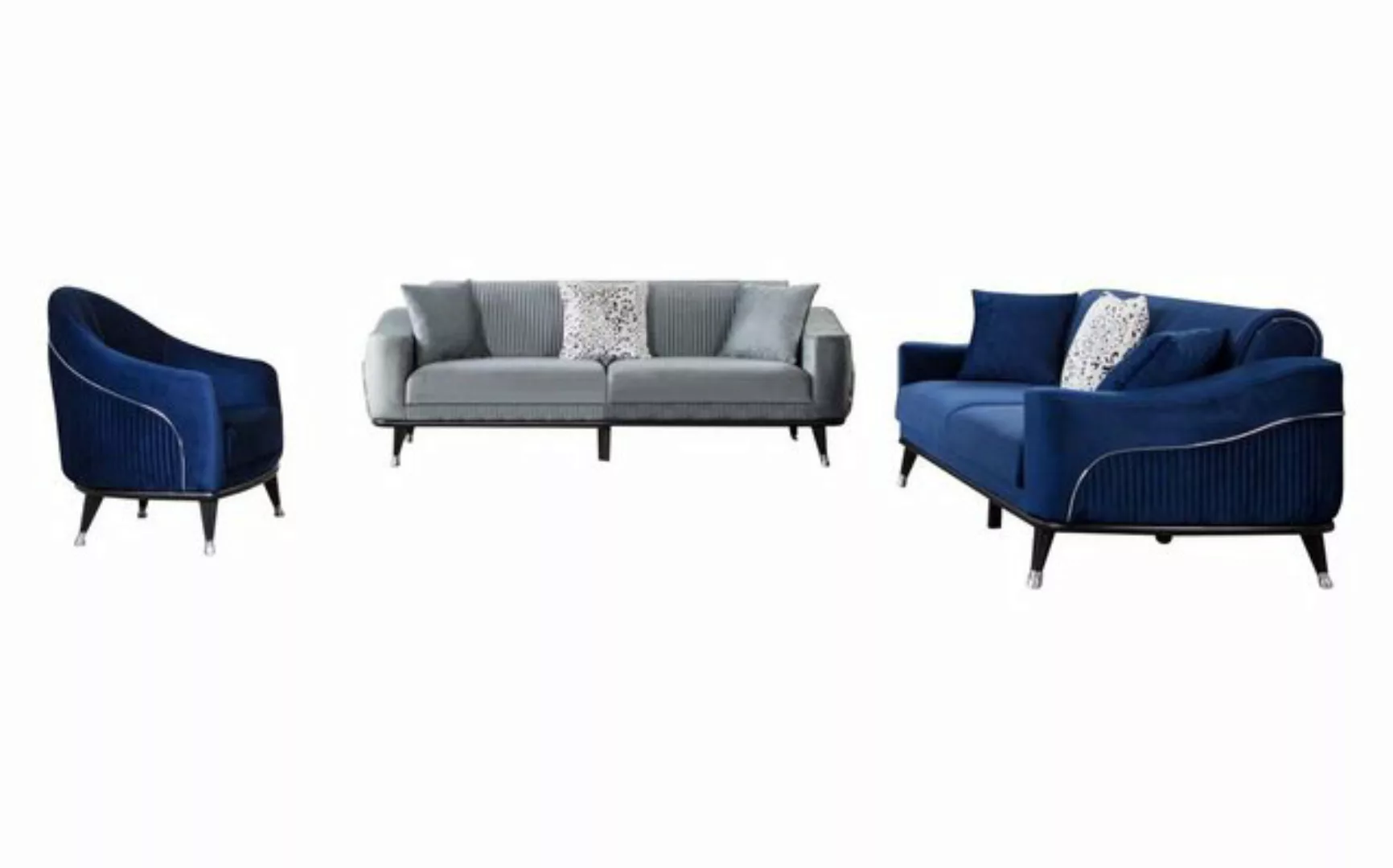 JVmoebel Sofa Graue Sofagarnitur 3+3+1 Sitz Set Design Sofas Polster Couche günstig online kaufen