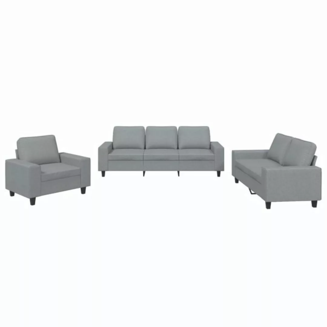 vidaXL Sofa Sofagarnitur Set mit Kissen Stoff, 3-tlg., Hellgrau günstig online kaufen