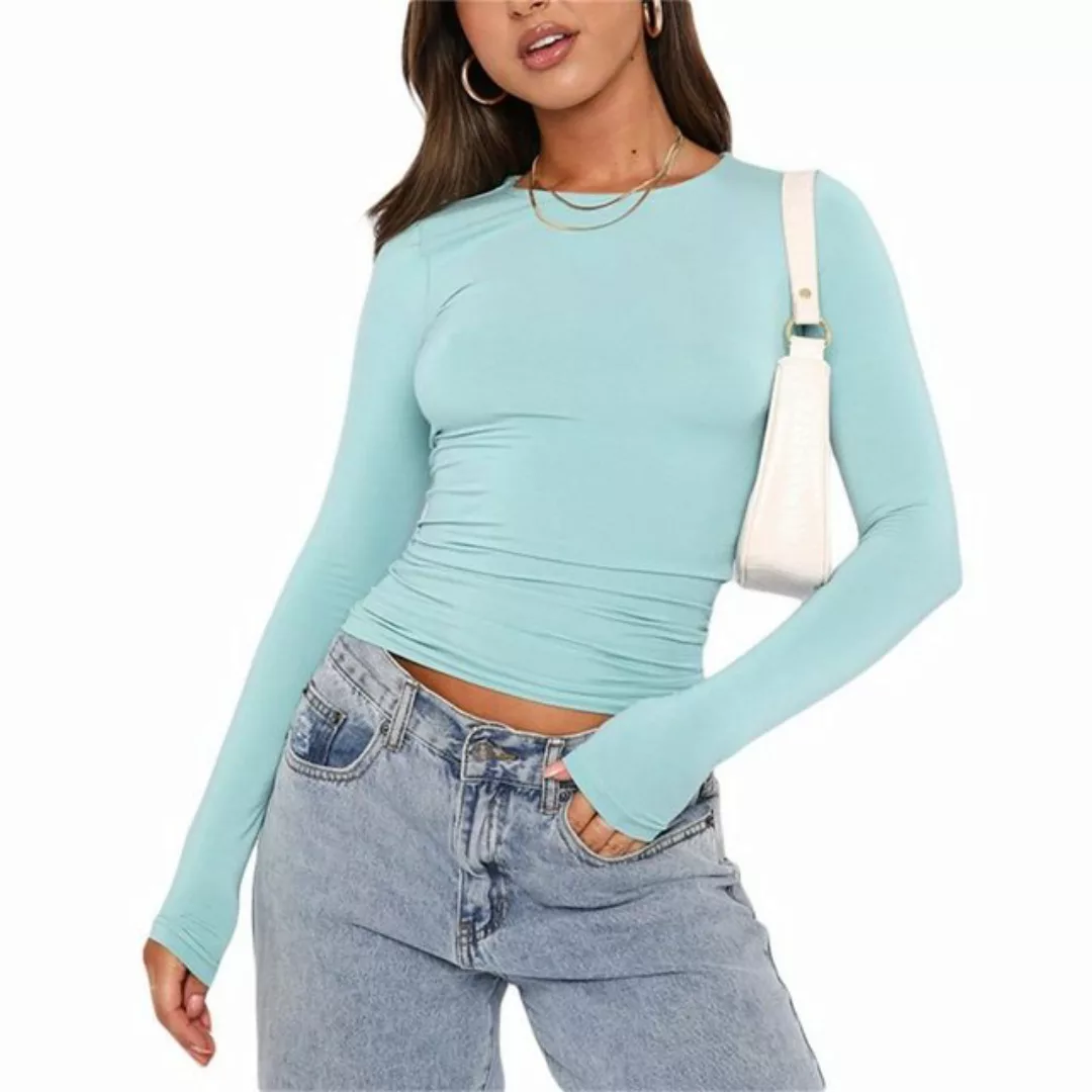 jalleria Longsleeve Einfarbiges Slim-Fit-Pullover-T-Shirt für Damen, Shirt- günstig online kaufen
