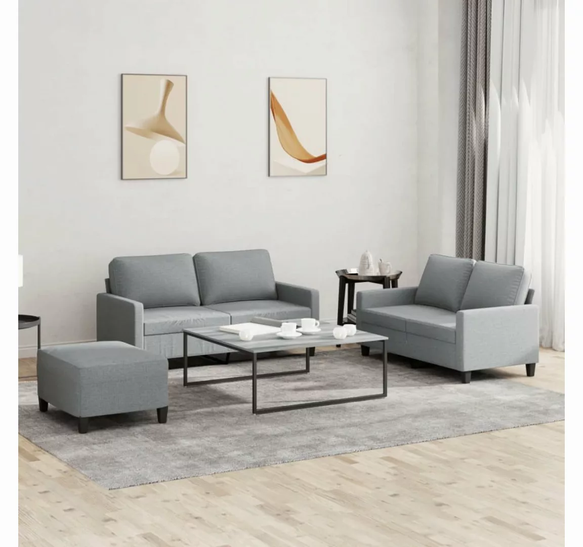 vidaXL Sofa Sofagarnitur mit Kissen Stoff, Standard + Fußhocker, Hellgrau günstig online kaufen