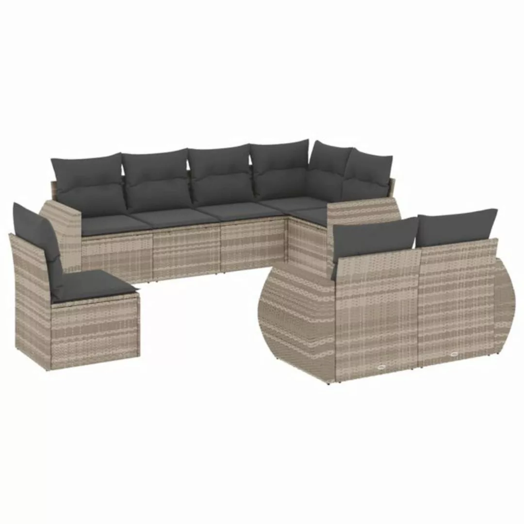 vidaXL Sofaelement 8-tlg. Garten-Sofagarnitur mit Kissen Hellgrau Poly Ratt günstig online kaufen