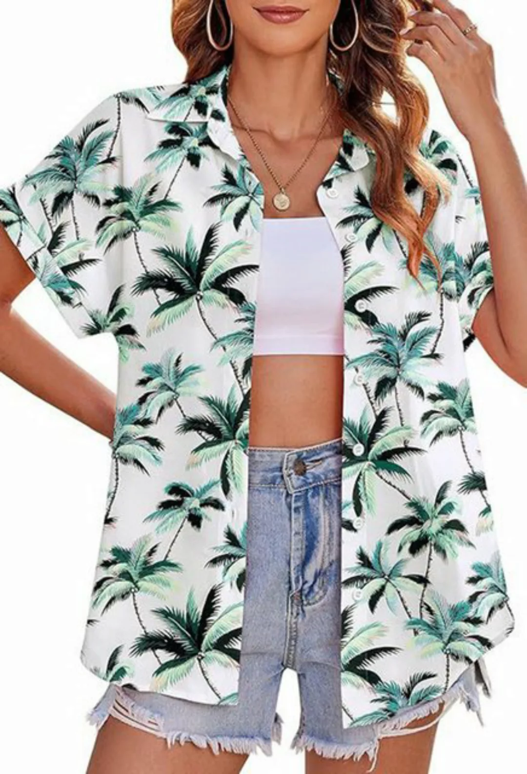 CHENIN Blusenshirt Hawaii-Hemden mit Knöpfen für Damen, lässige Blumen-Trop günstig online kaufen