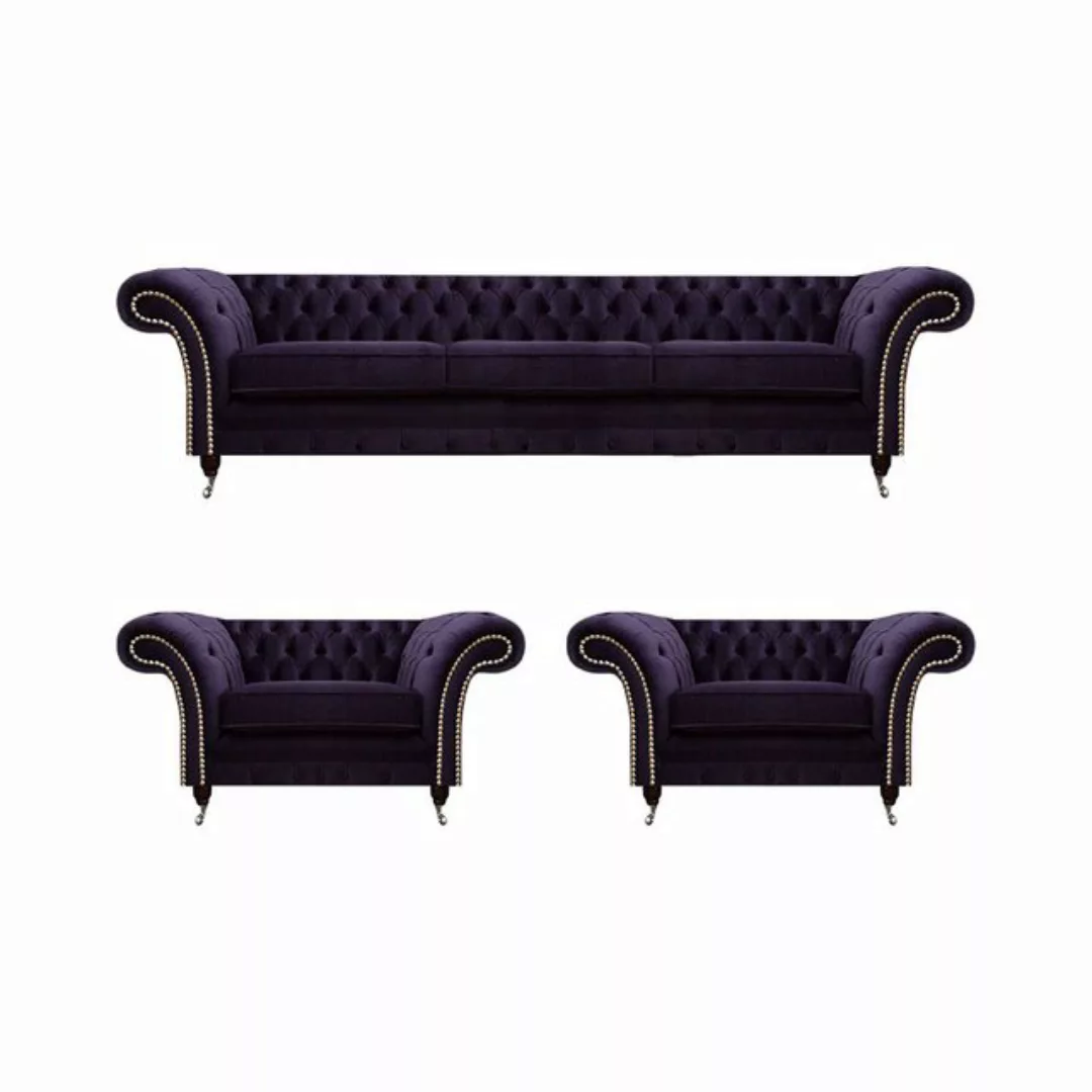 JVmoebel Chesterfield-Sofa Luxus Set 3tlg Einrichtung Lila Komplett Polster günstig online kaufen