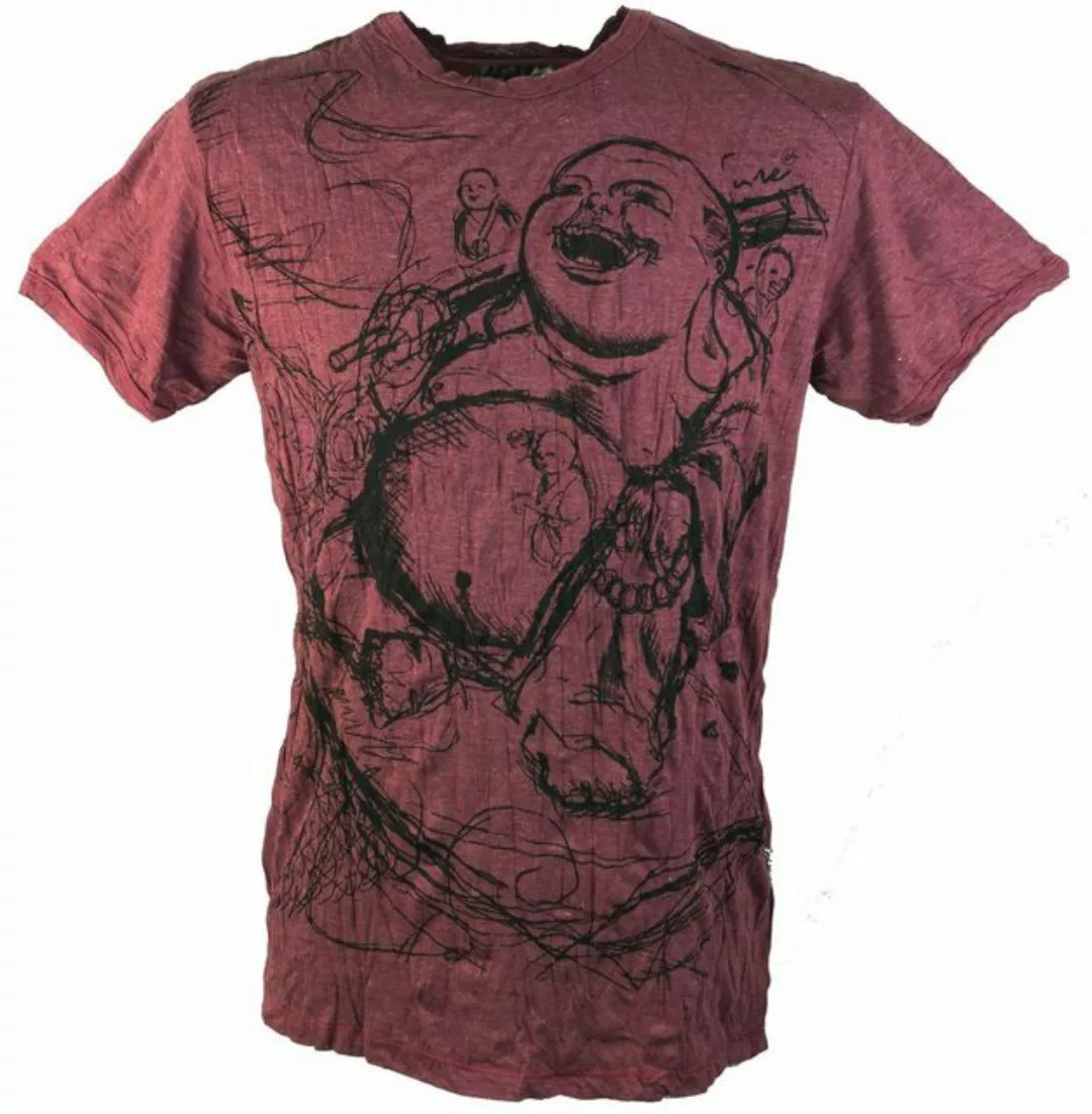 Guru-Shop T-Shirt Sure Herren T-Shirt Happy Buddha - bordeaux Goa Style, Fe günstig online kaufen