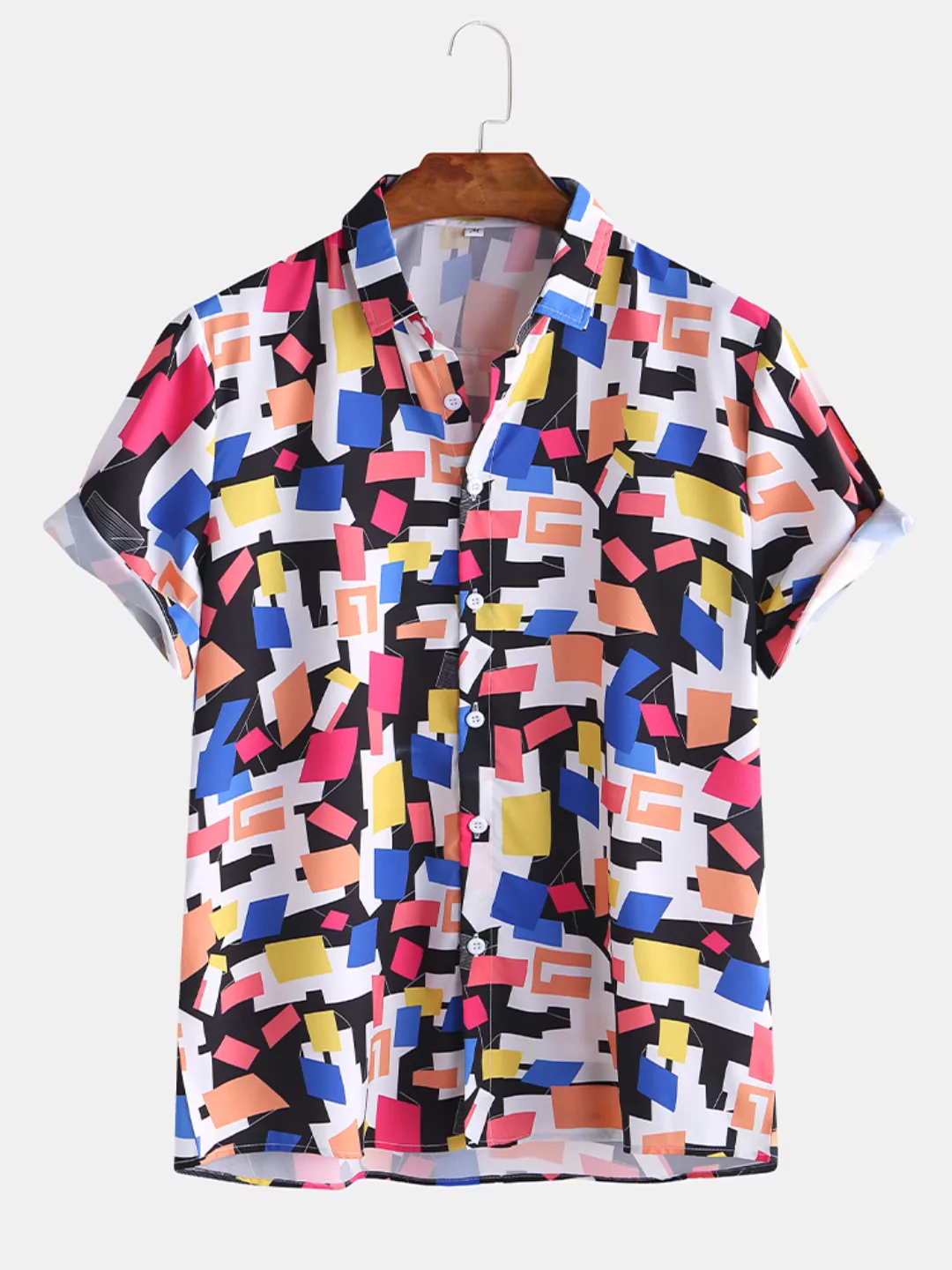 Mens Casual Breathable Colorful Colorblock Kurzarmhemden günstig online kaufen