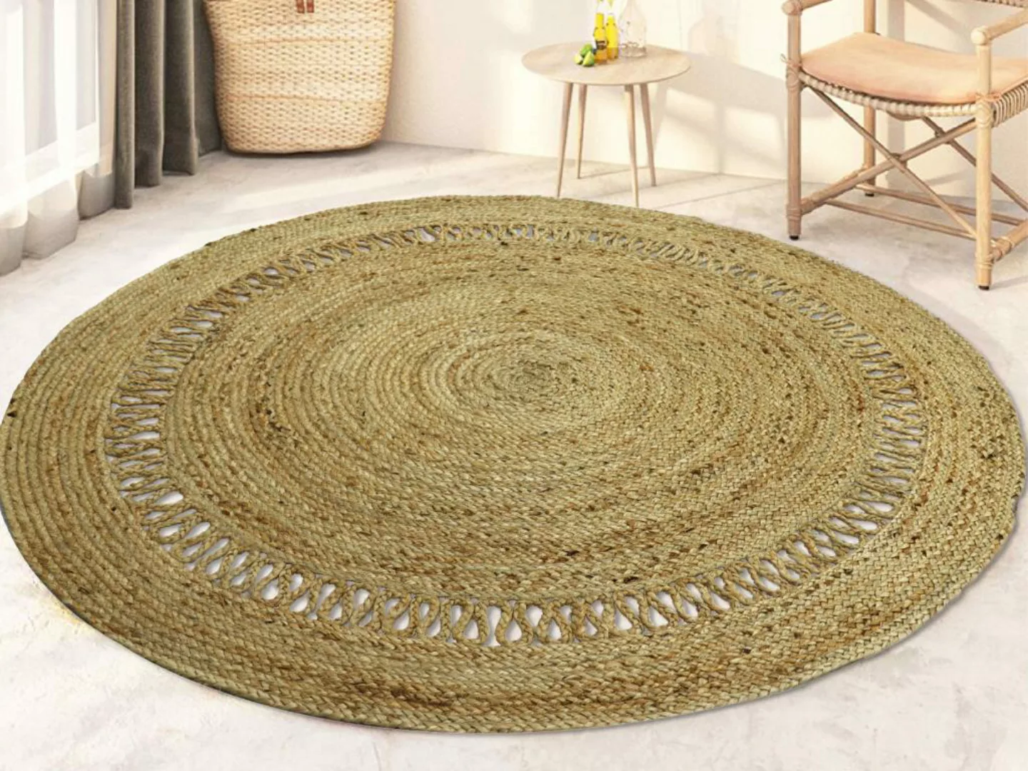 Teppich rund, durchbrochen - 100 % Jute - 150 cm - Naturfarben - ALYA günstig online kaufen