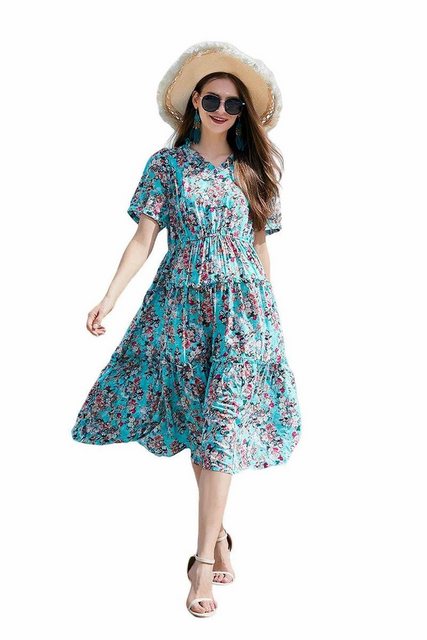 AUKUU Sommerkleid Urlaub am Meer, Maxi Strandkleid, Blumenkleid mit Rüschen günstig online kaufen