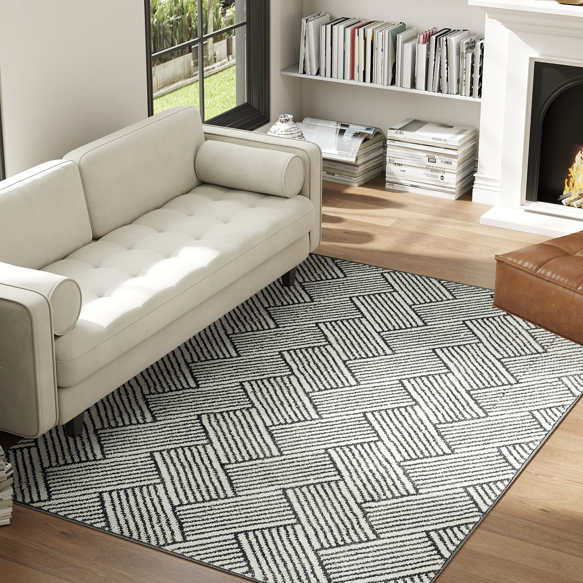 HOMCOM Teppich Wohnzimmer 170 x 120 cm Kurzflor Teppich, maschinenwaschbar, günstig online kaufen
