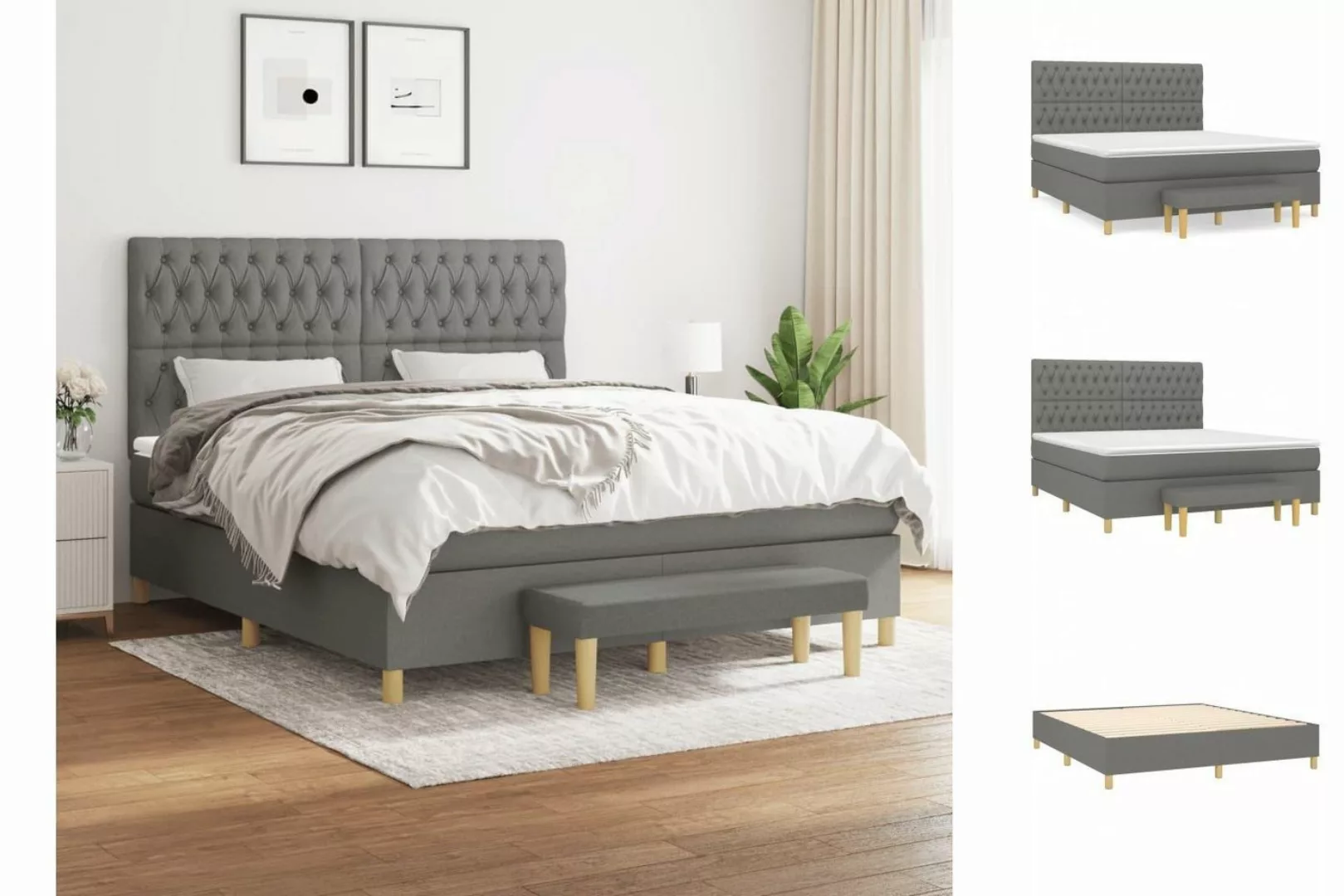 vidaXL Boxspringbett Boxspringbett mit Matratze Dunkelgrau 180x200 cm Stoff günstig online kaufen