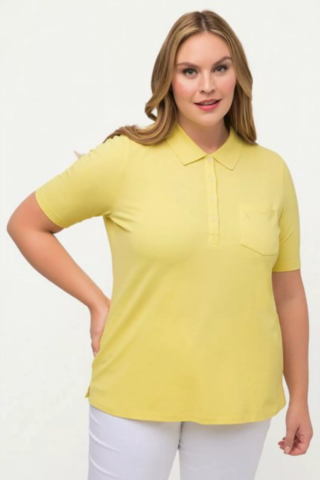 Ulla Popken T-Shirt Poloshirt Ajour-Rhomben Polokragen Halbarm günstig online kaufen