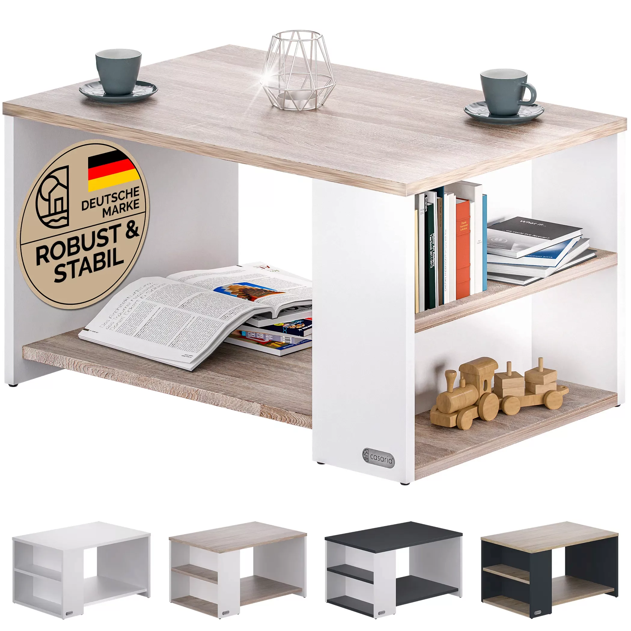 Couchtisch Santa Cruz Weiß/Eiche 90x59x47cm günstig online kaufen