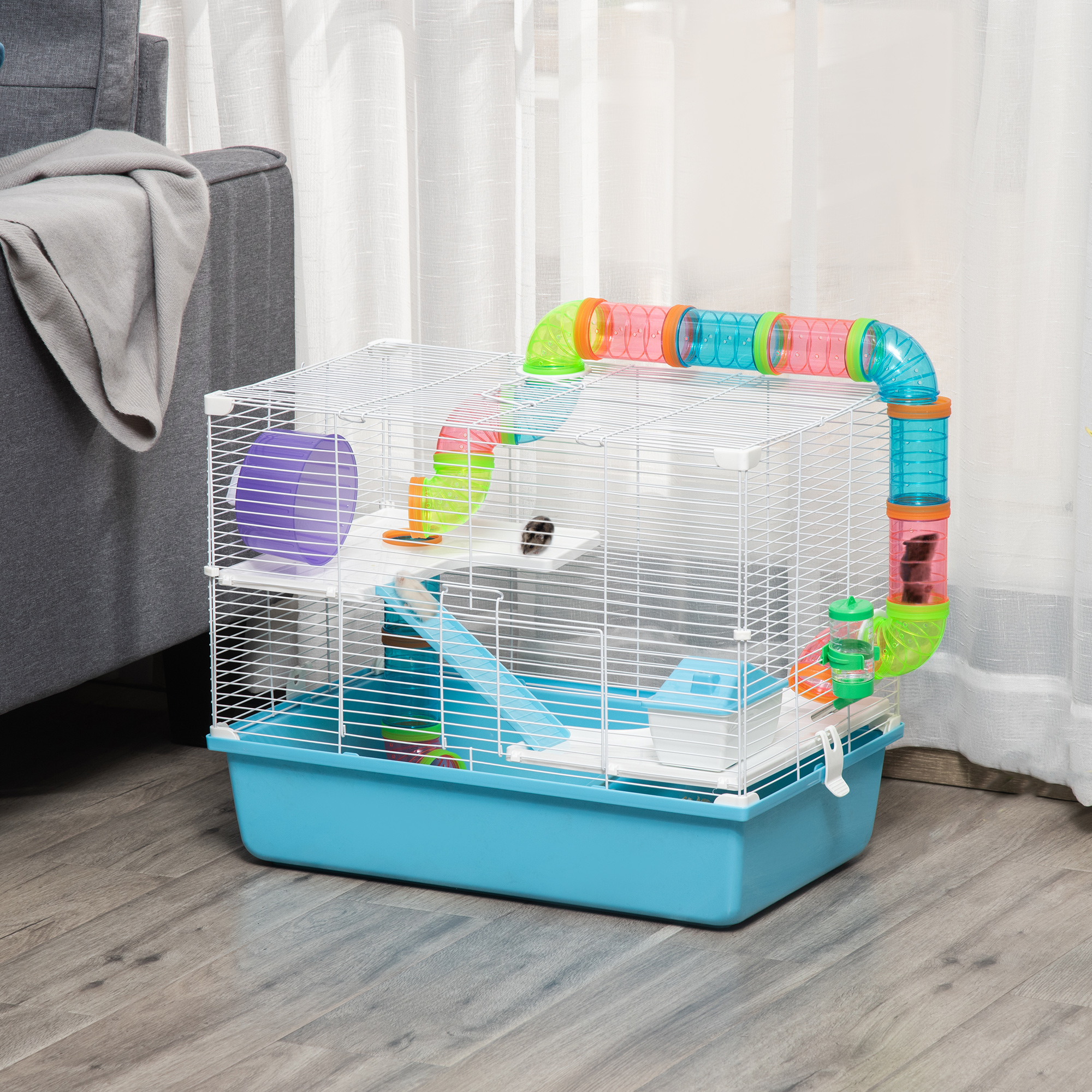 PawHut Käfig für Hamster Ratte Nager 3 Ebenen mit Tunnel, Trinkflasche, Rad günstig online kaufen
