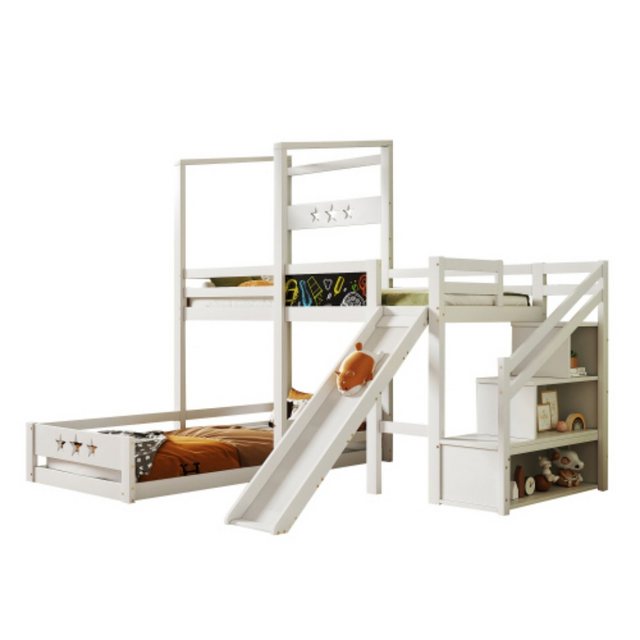 Ulife Etagenbett Kinderbett Hausbett Hochbett mit Tafel und Rutsche, Treppe günstig online kaufen