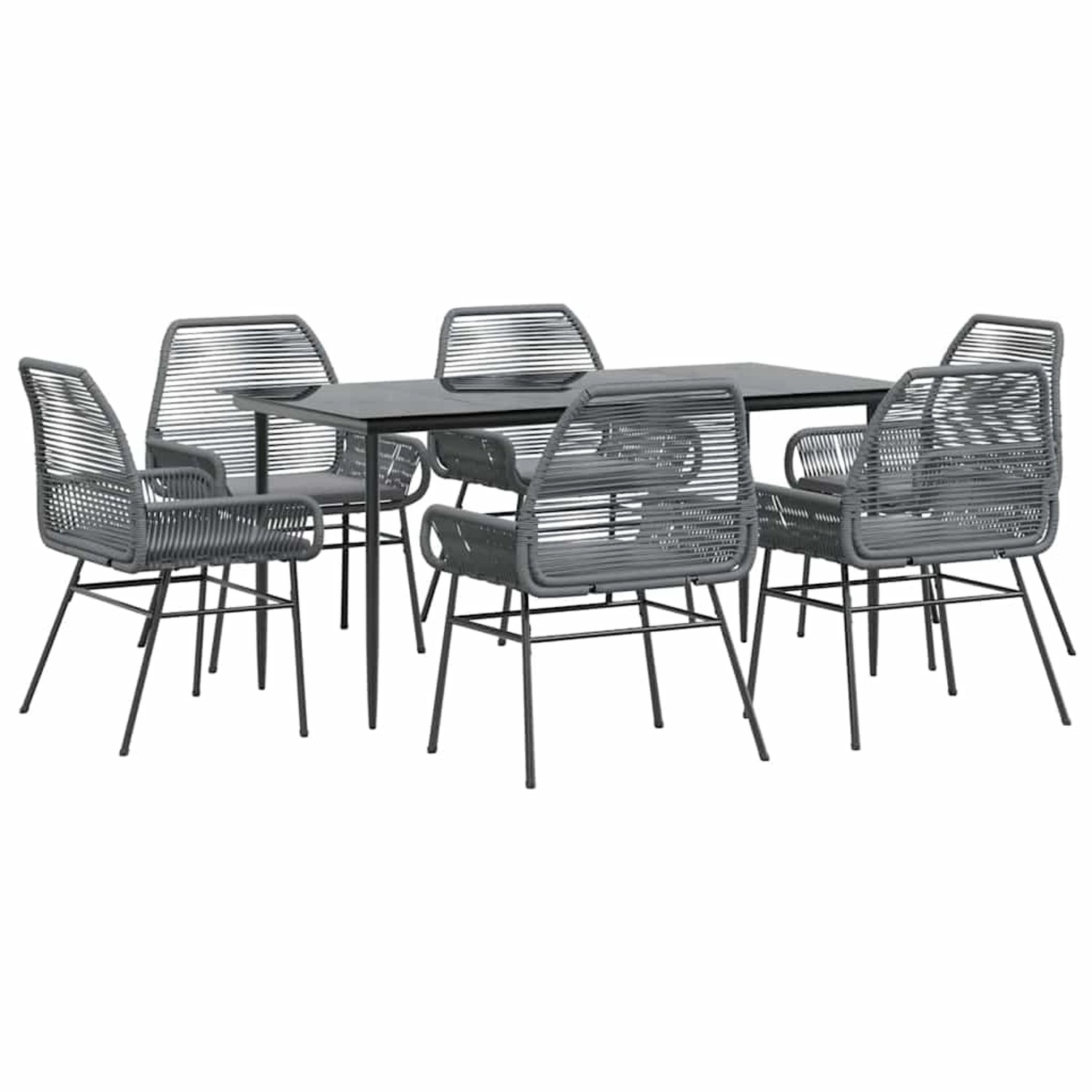 vidaXL 7-Tlg Garten-Essgruppe mit Kissen Grau Poly Rattan Glas 3334482 günstig online kaufen