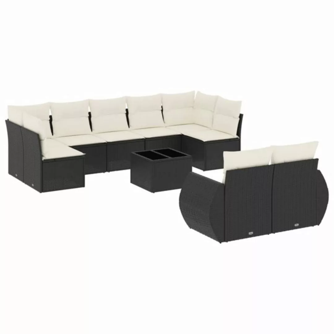 vidaXL Sofaelement 10-tlg. Garten-Sofagarnitur mit Kissen Schwarz Poly Ratt günstig online kaufen