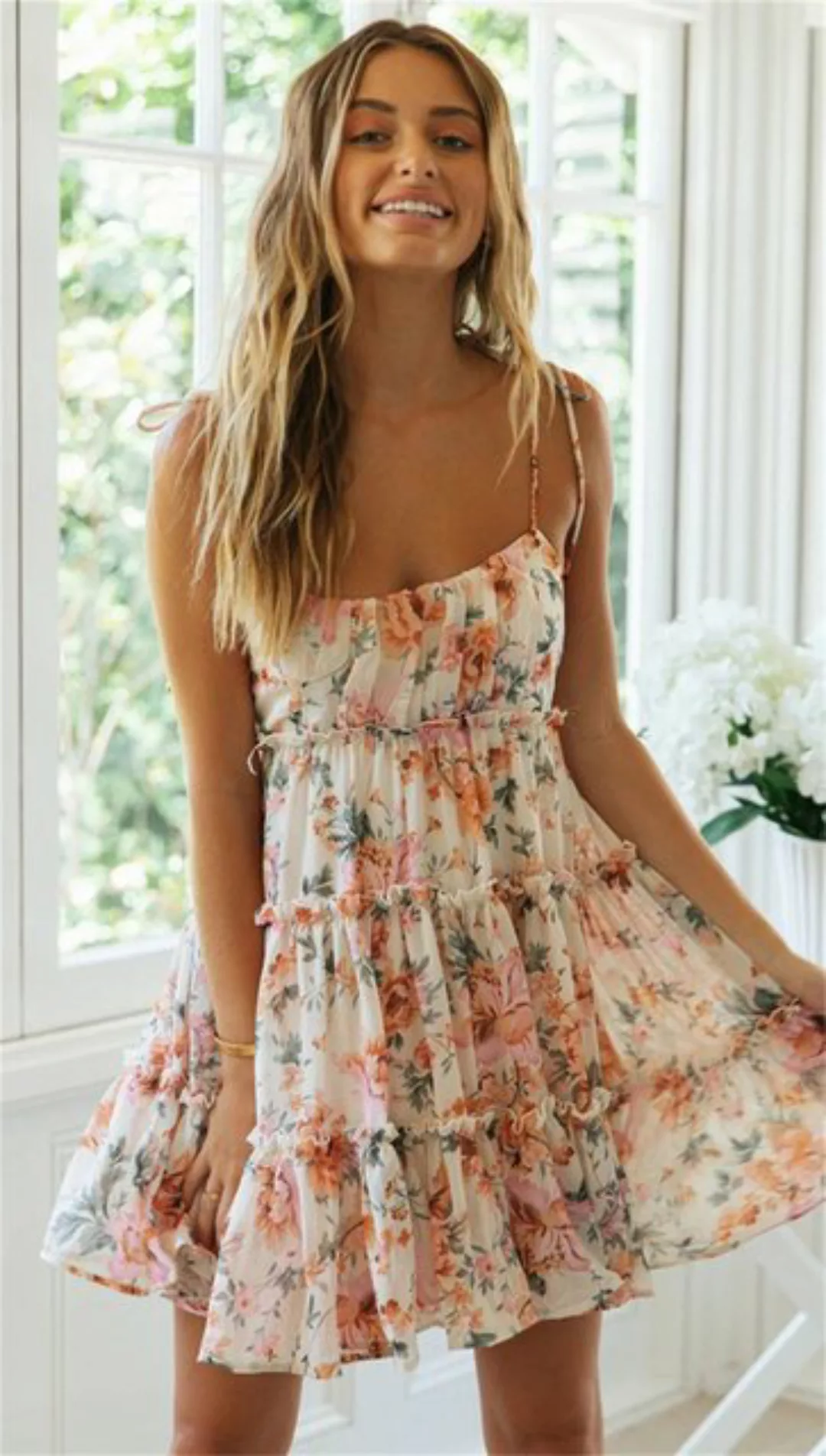 RUZU UG Dirndl Bedrucktes Kleid, sexy Strapskleid für Frühling und Sommer ( günstig online kaufen
