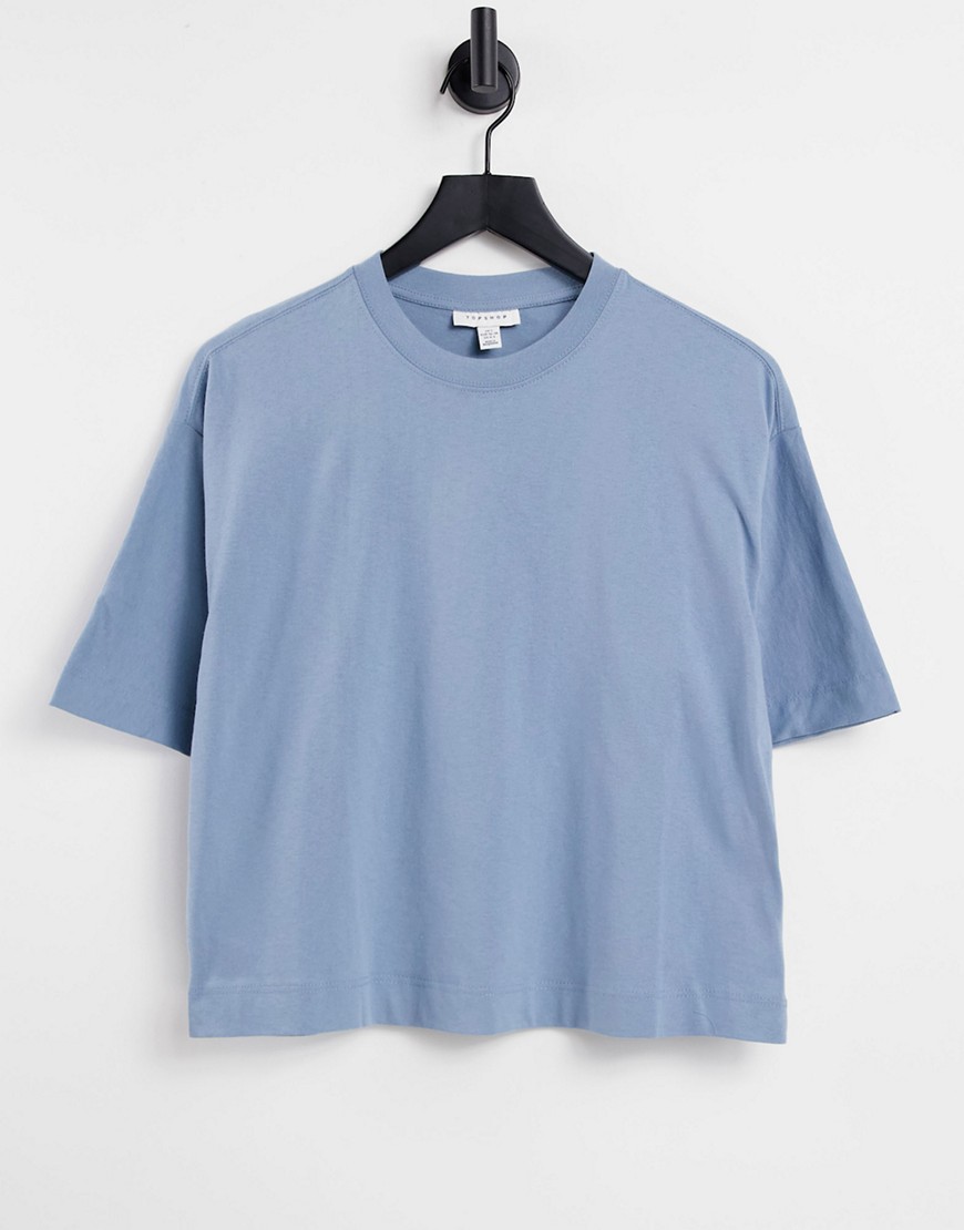 Topshop – Kastenförmiges T-Shirt in Blau mit Einsatz günstig online kaufen