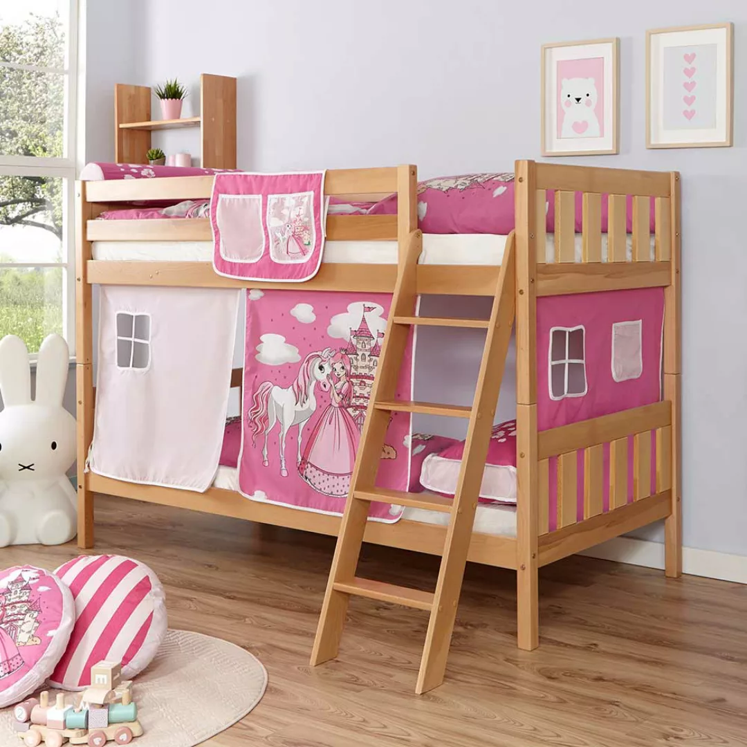 Prinzessin Etagenbett mit Vorhang in Pink und Rosa Prinzessin Design günstig online kaufen