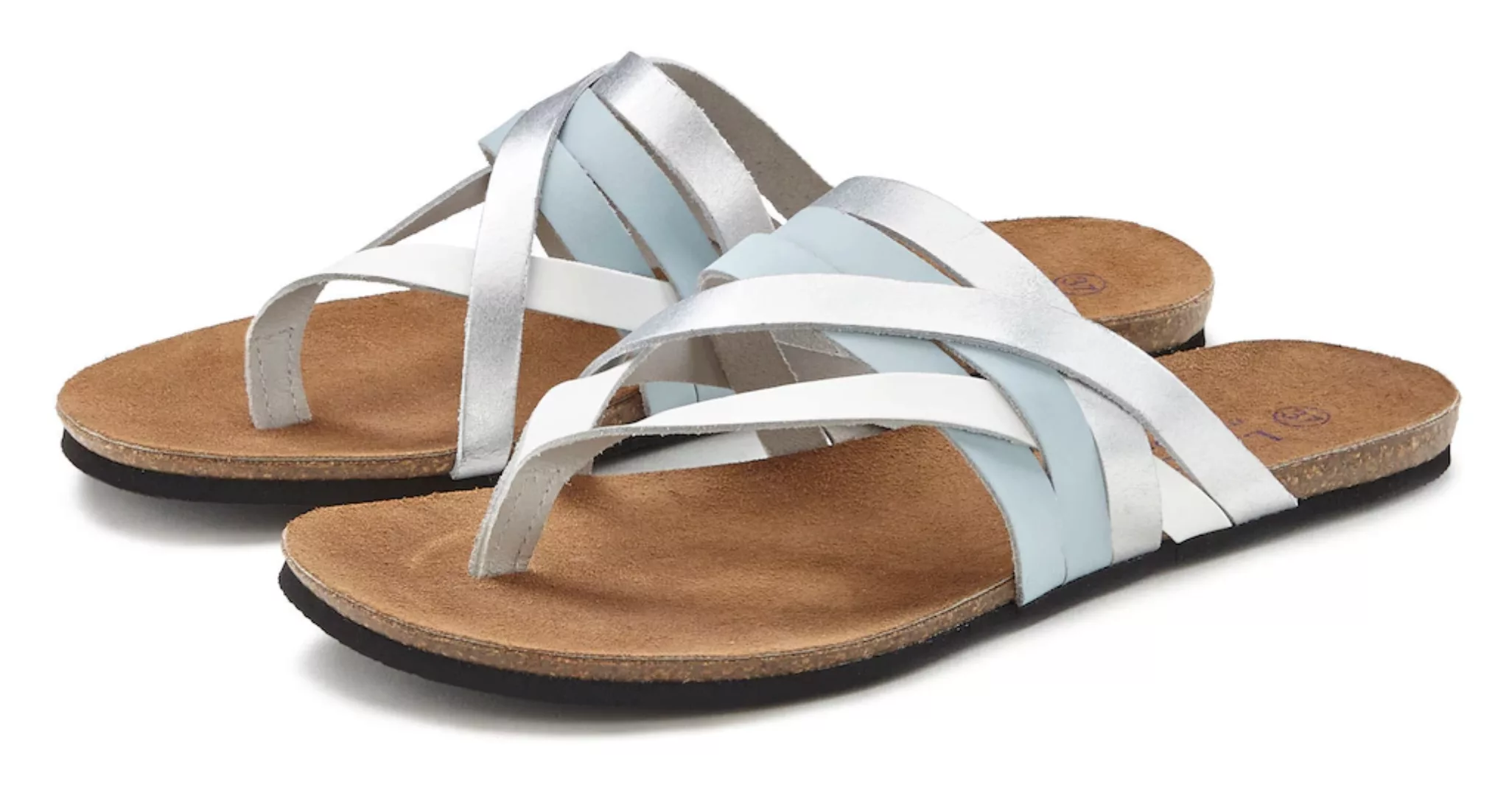 LASCANA Zehentrenner, Sandale, Pantolette aus Leder mit Korkfußbett günstig online kaufen