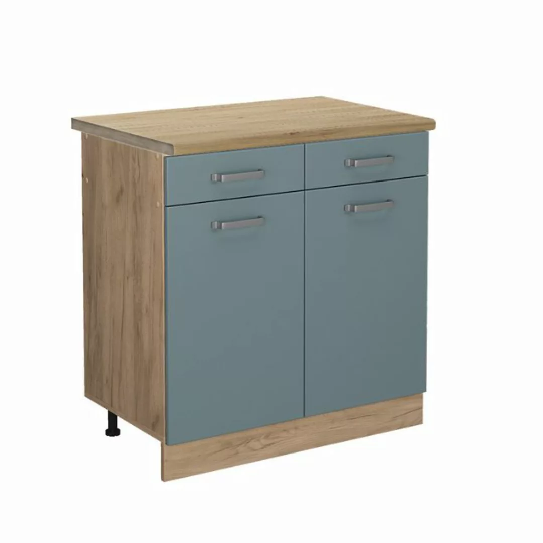 Vicco Unterschrank R-Line, Blau-Grau/Goldkraft Eiche, 80 cm, AP Eiche günstig online kaufen