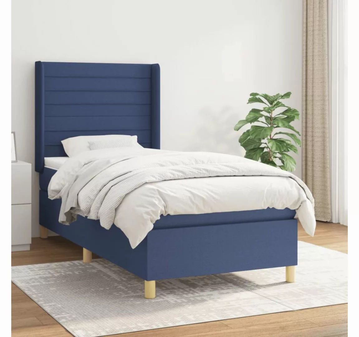 vidaXL Boxspringbett Boxspringbett mit Matratze Blau 80x200 cm Stoff Bett B günstig online kaufen