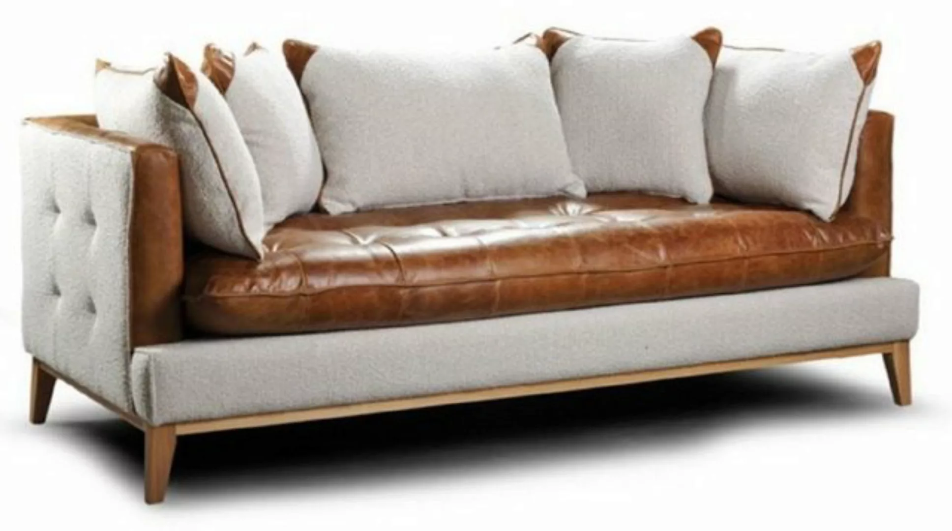Casa Padrino Chesterfield-Sofa Luxus Chesterfield 3er Sofa Braun / Weiß / N günstig online kaufen