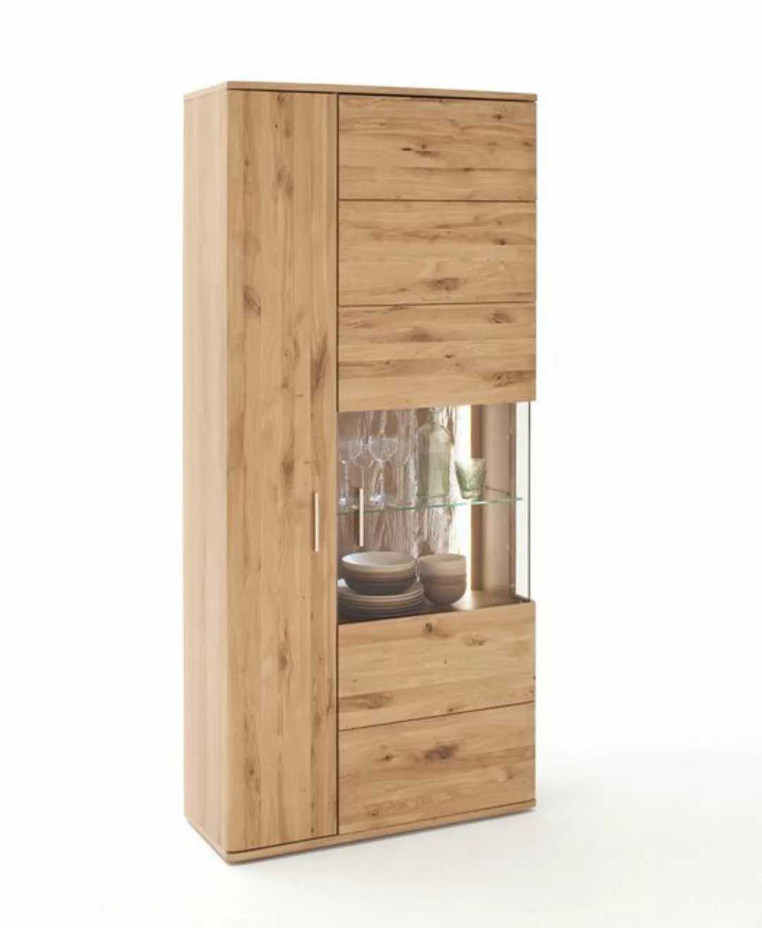 Empinio24 Vitrine Santa Fe Breite 90 cm, Eiche Bianco teilmassiv, 1x Holz-/ günstig online kaufen