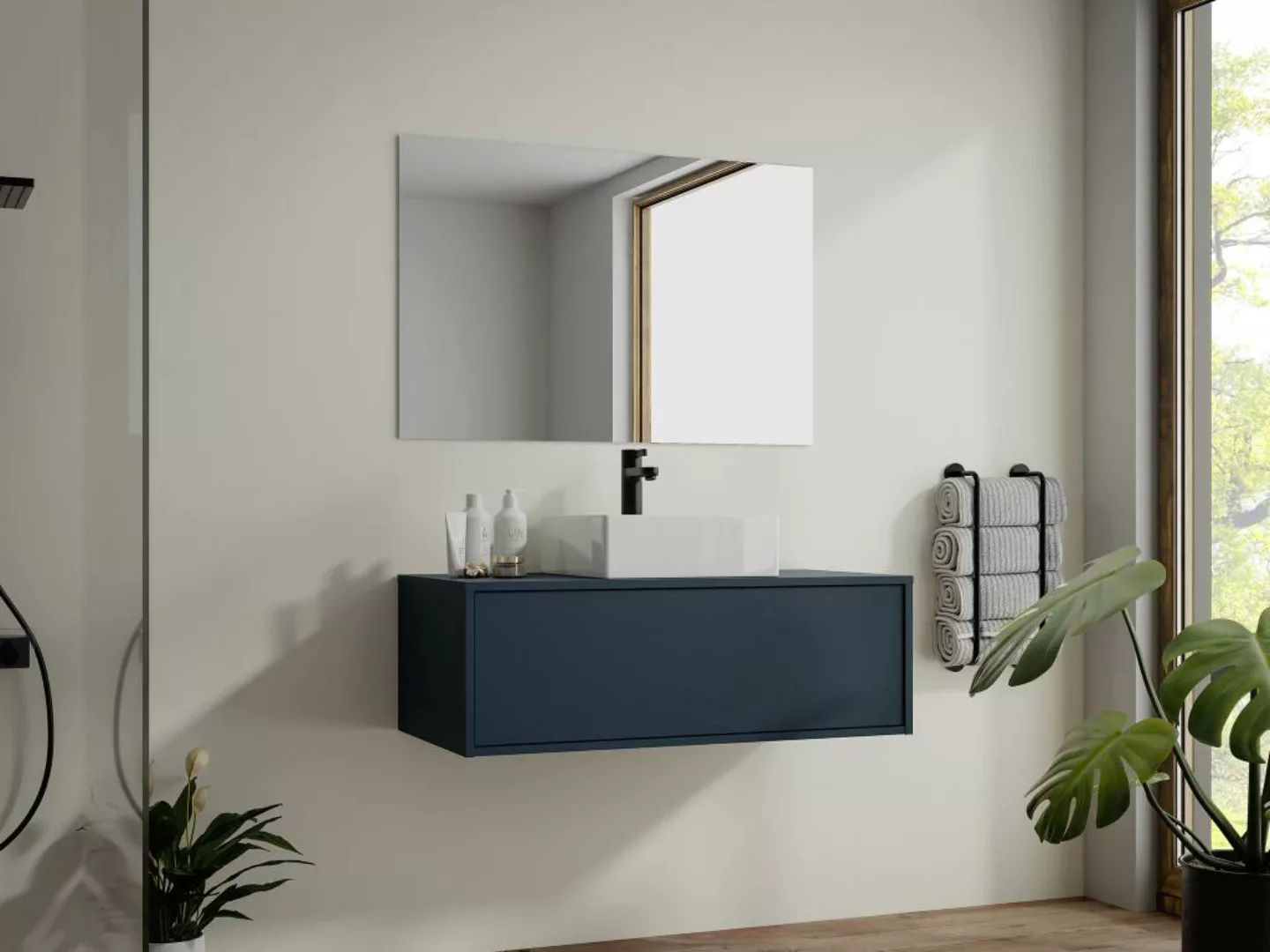 Waschbeckenunterschrank hängend - Farbe Dunkelblau - 94 cm - TEANA II günstig online kaufen