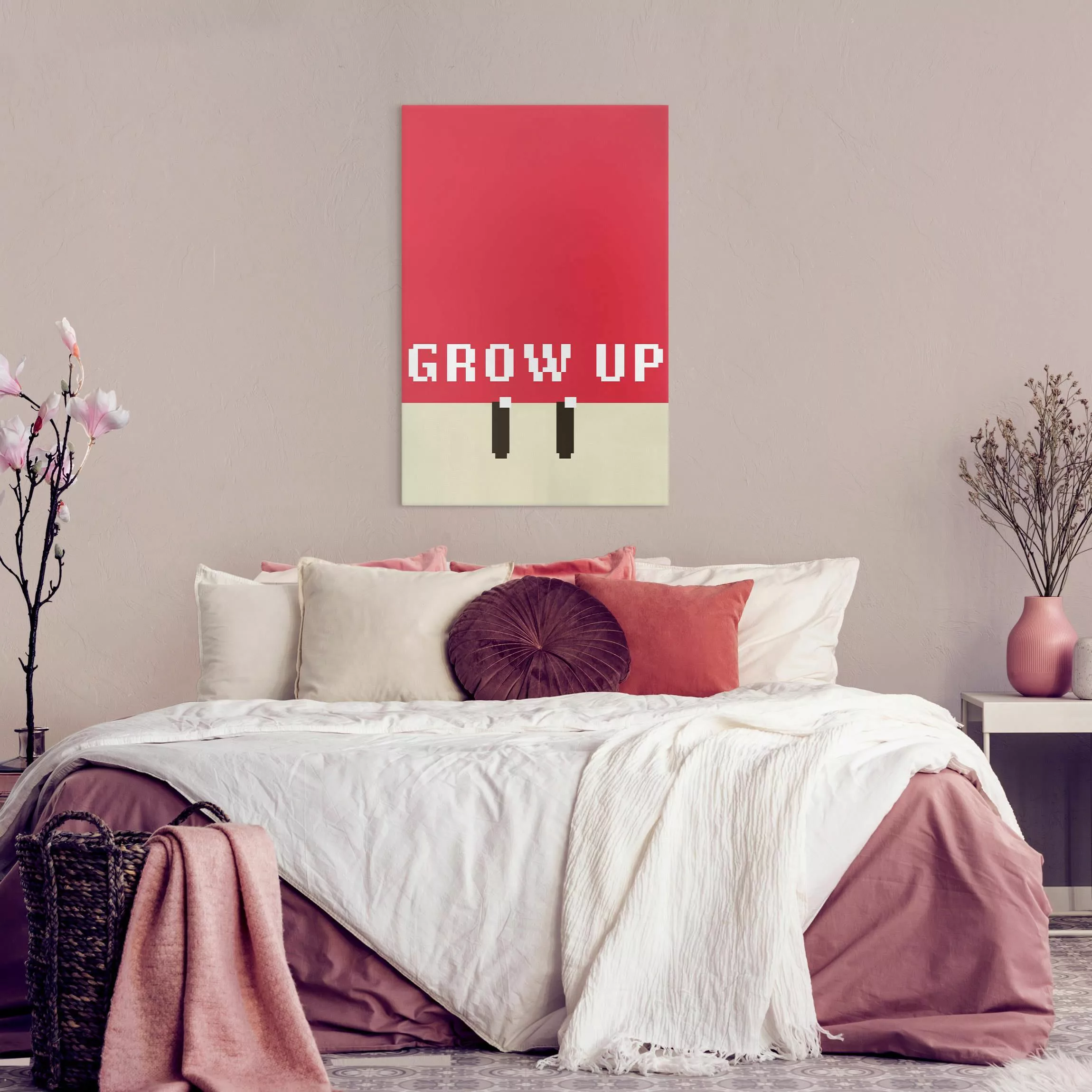 Leinwandbild Pixel Spruch Grow Up in Rot günstig online kaufen