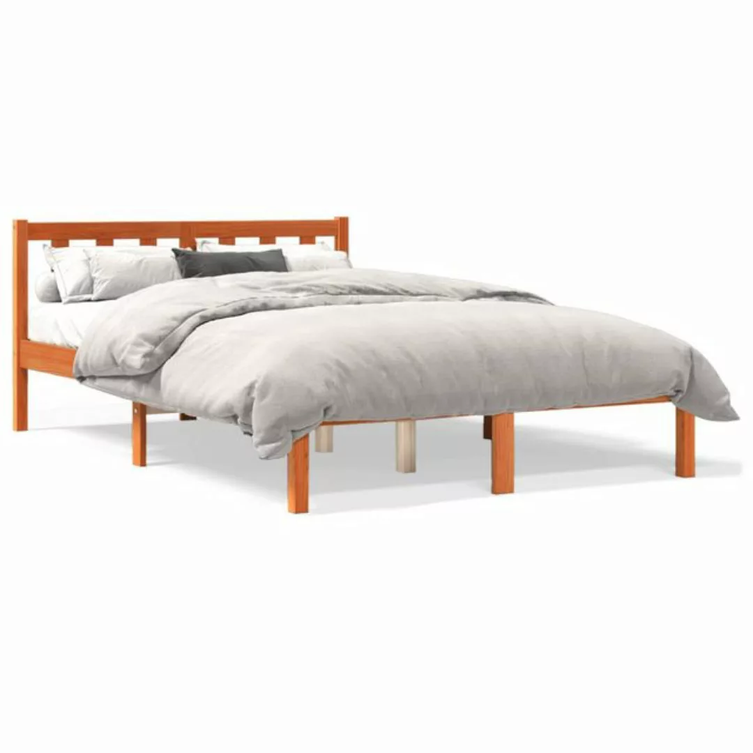 vidaXL Bettgestell Massivholzbett Wachsbraun 140x190 cm Kiefer Bett Bettges günstig online kaufen