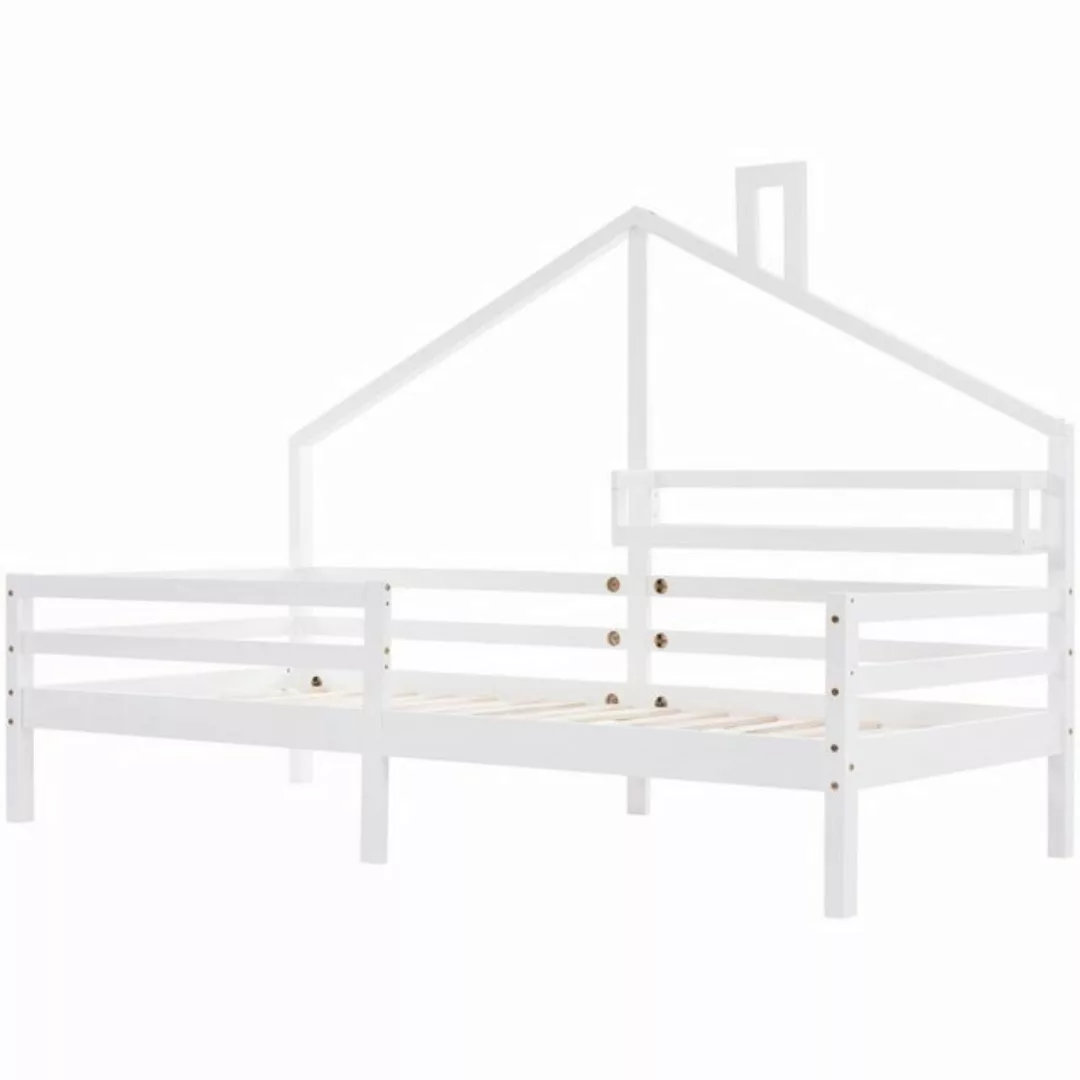 EXTSUD Kinderbett Hausbett Kinderbett mit Ablageregal Kaminform 90x200 Weiß günstig online kaufen