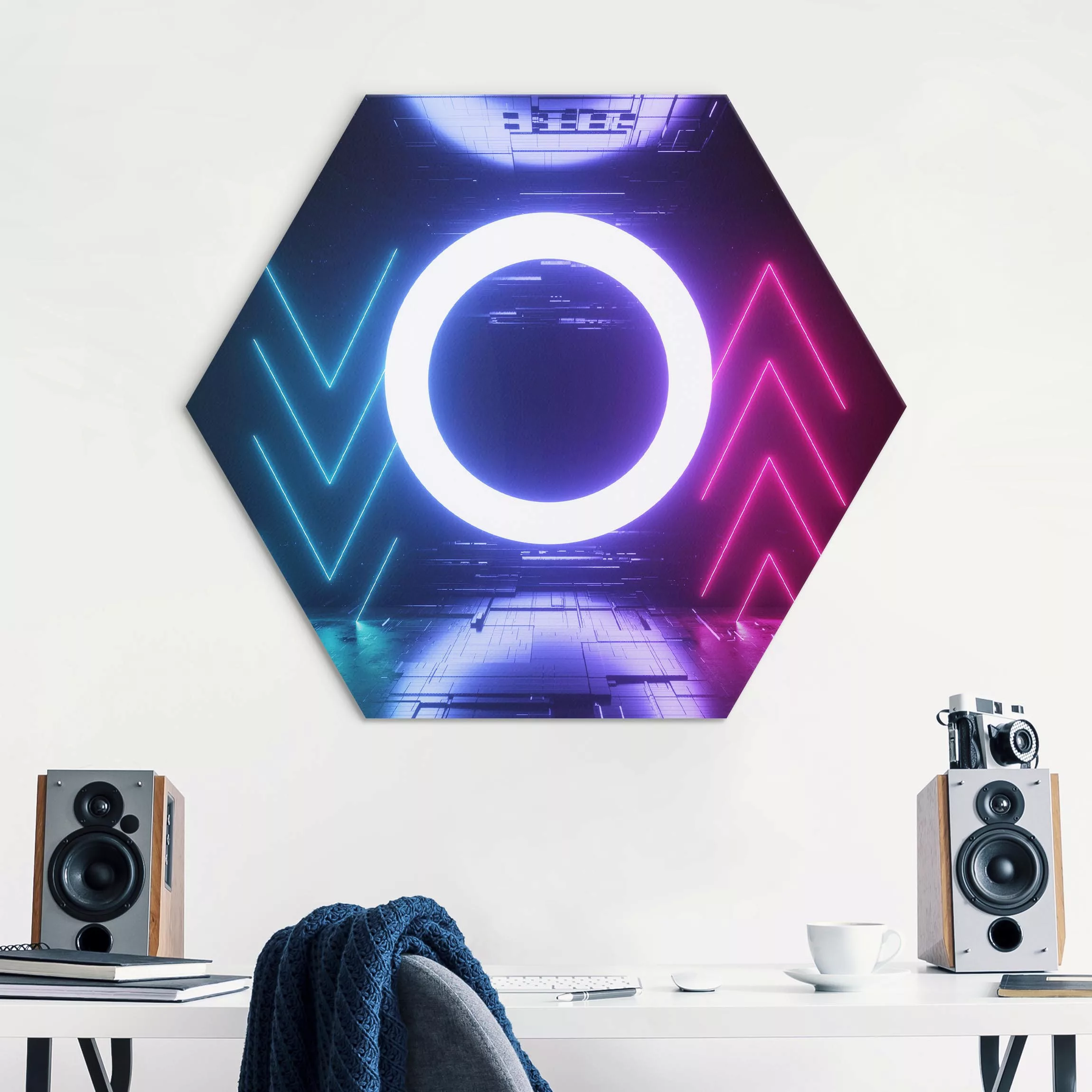 Hexagon-Forexbild Bunte Neonlichter günstig online kaufen