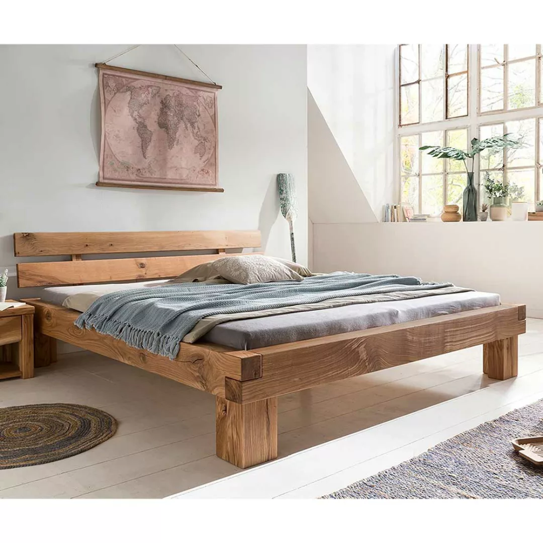 Holzbett aus Wildeiche Massivholz geölt günstig online kaufen