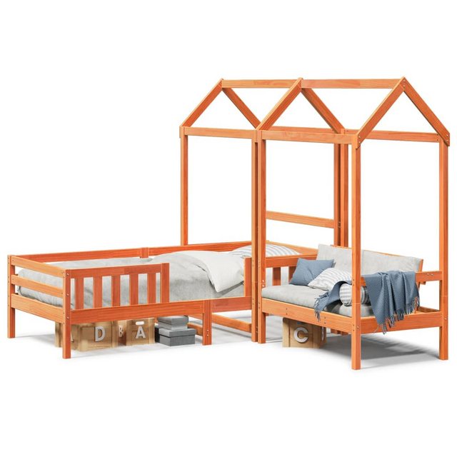 vidaXL Bett, Massivholzbett und Bank mit Dach Orange 90x200 cm Kiefernholz günstig online kaufen