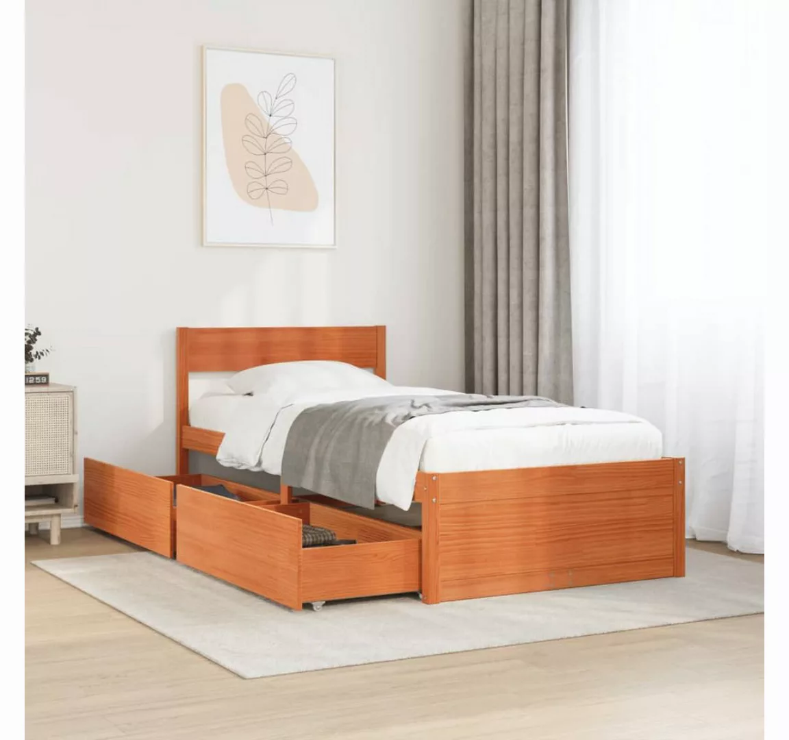 vidaXL Bett, Massivholzbett ohne Matratze Wachsbraun 90x200 Kiefernholz günstig online kaufen