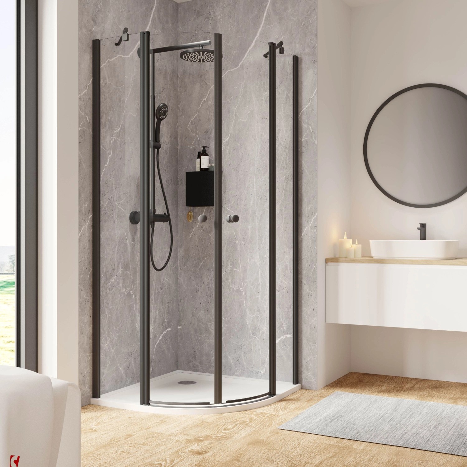 Schulte Duschkabine Runddusche Garant 2.0 90x90x200 cm Mattschwarz günstig online kaufen